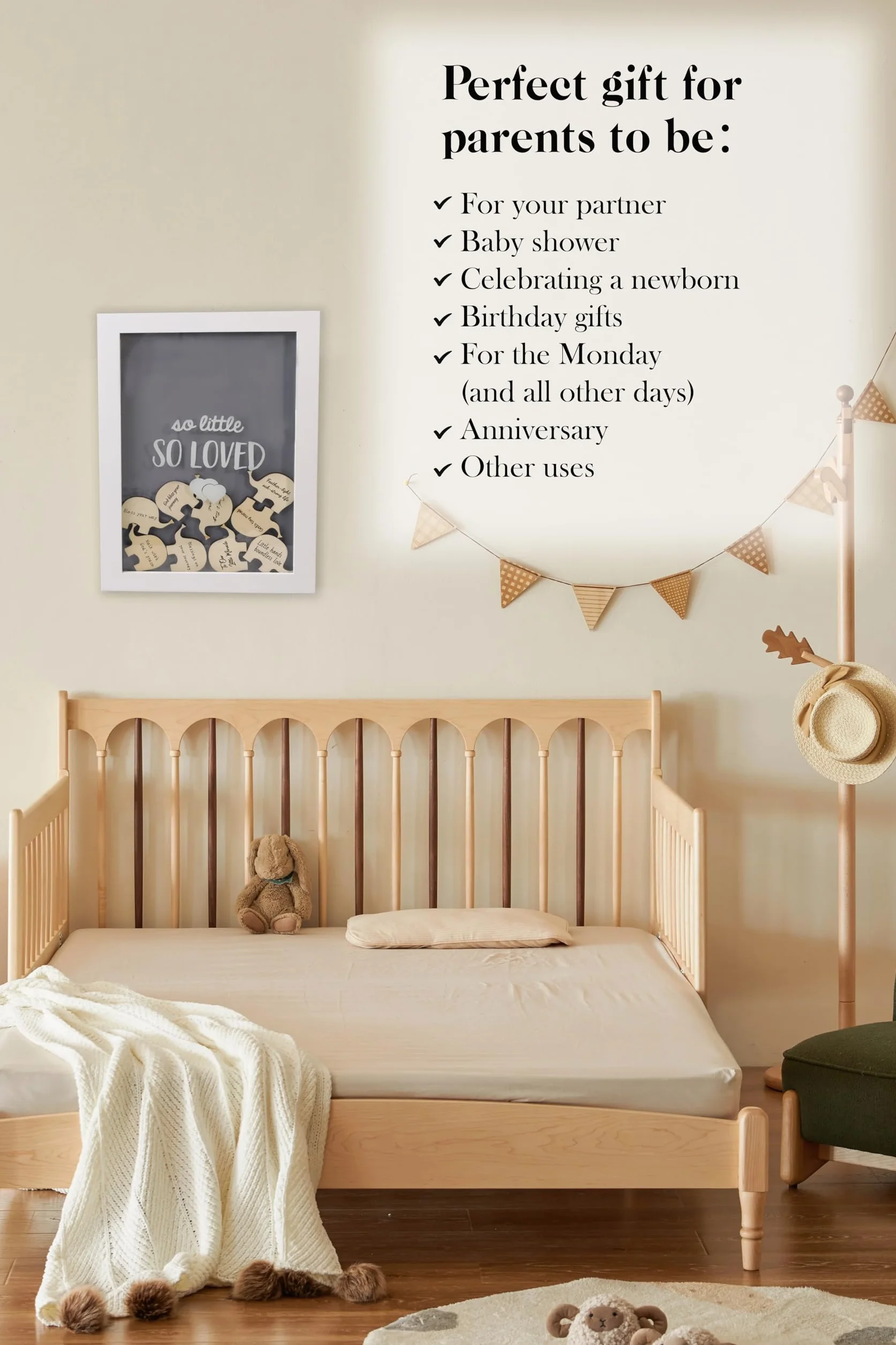 Cadre Photo en Bois et Acrylique Livre d'or Éléphant Bébé pour Baptême Baby Shower Naissance 19 x 27 cm