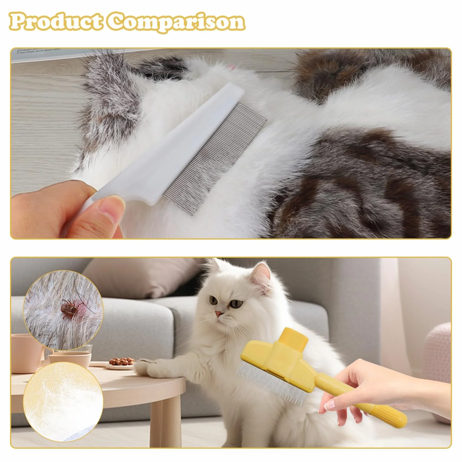 Peignes pour animaux de compagnie pour chiens et chats, lot de 2, dents en acier inoxydable, autonettoyage, toilettage