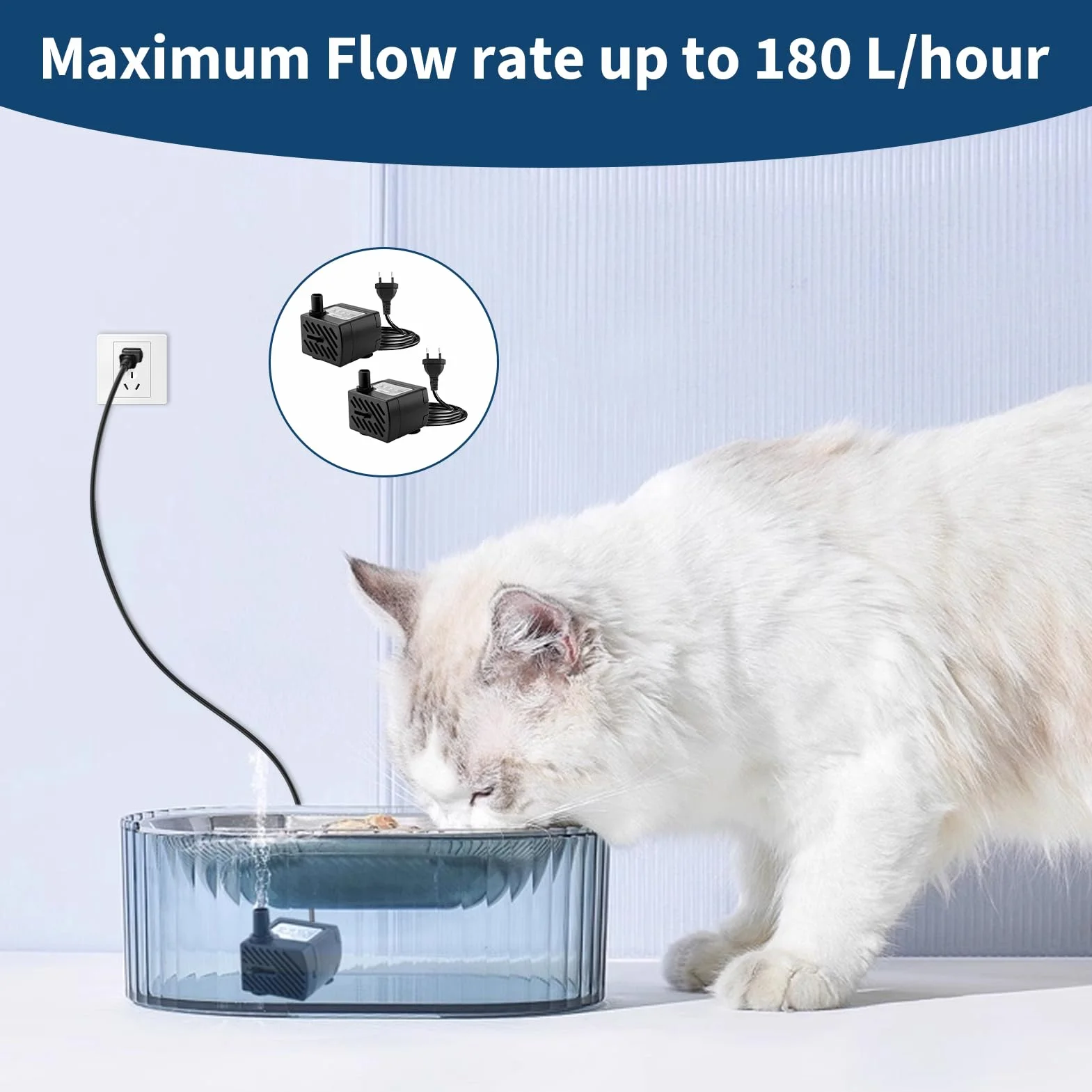 Mini Pompe Submersible 3W 180 L/H, Pompe à Eau Ajustable avec Câble d'Alimentation pour Aquarium, Fontaine