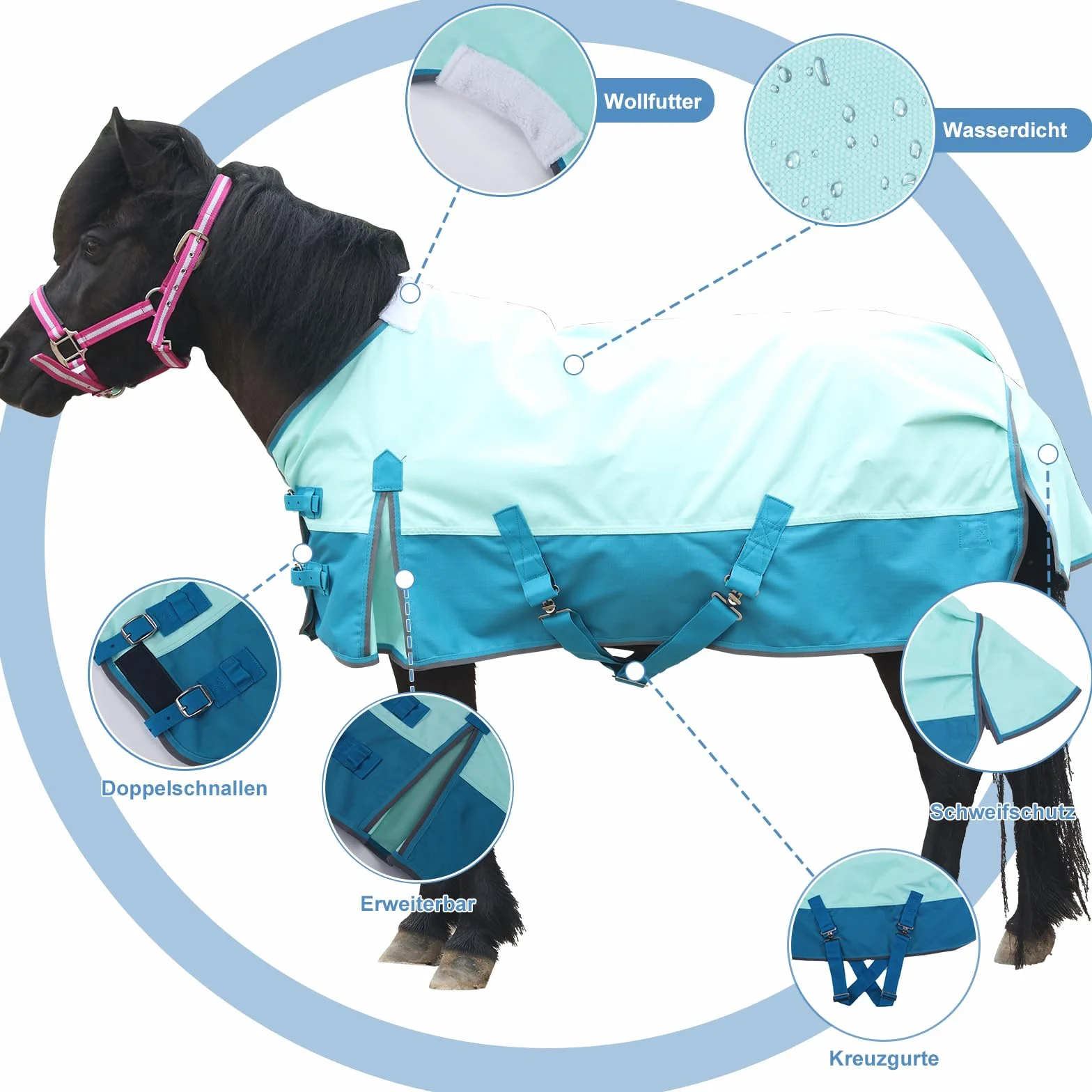 Couverture de pluie 1200D imperméable pour poney, sans rembourrage, légère et respirante