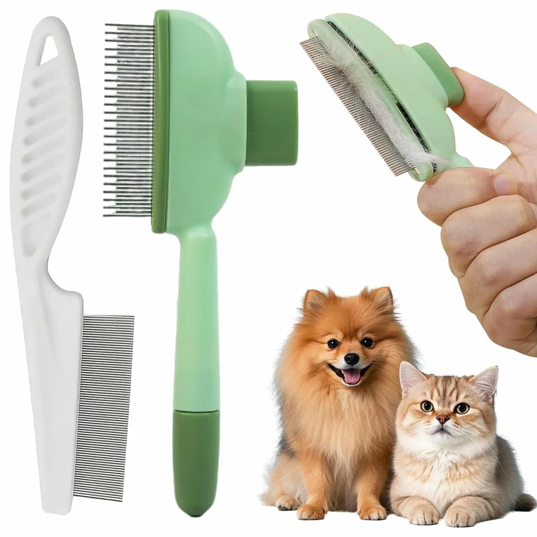 Peigne autonettoyant pour animaux de compagnie, Brosse à puces pour chat avec bouton de déverrouillage