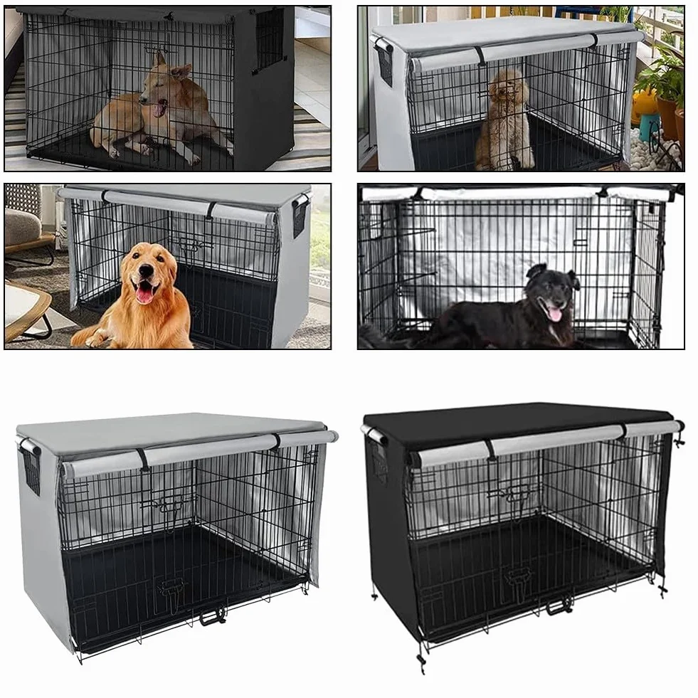 Housse de cage pour chien en tissu Oxford 210D robuste extérieur noir 124,5 x 79 cm
