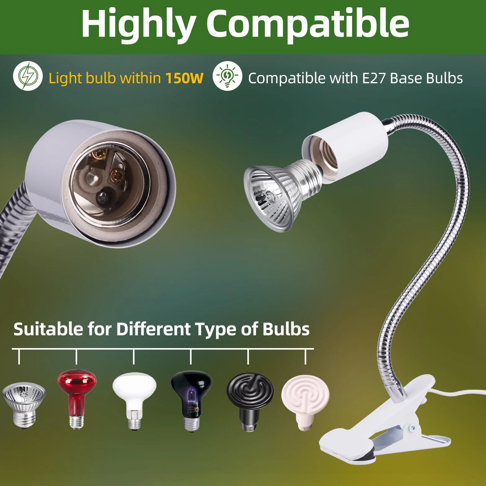 Akynite Douille E27 Céramique 150W 220V avec Interrupteur Flexible pour Lampe Reptile
