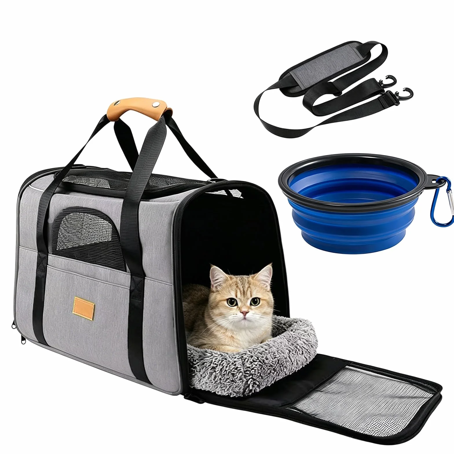 Sac Transport Chat Chien 45x35x32 cm Gris Jusqu'à 6,8 kg avec Gamelle d'eau