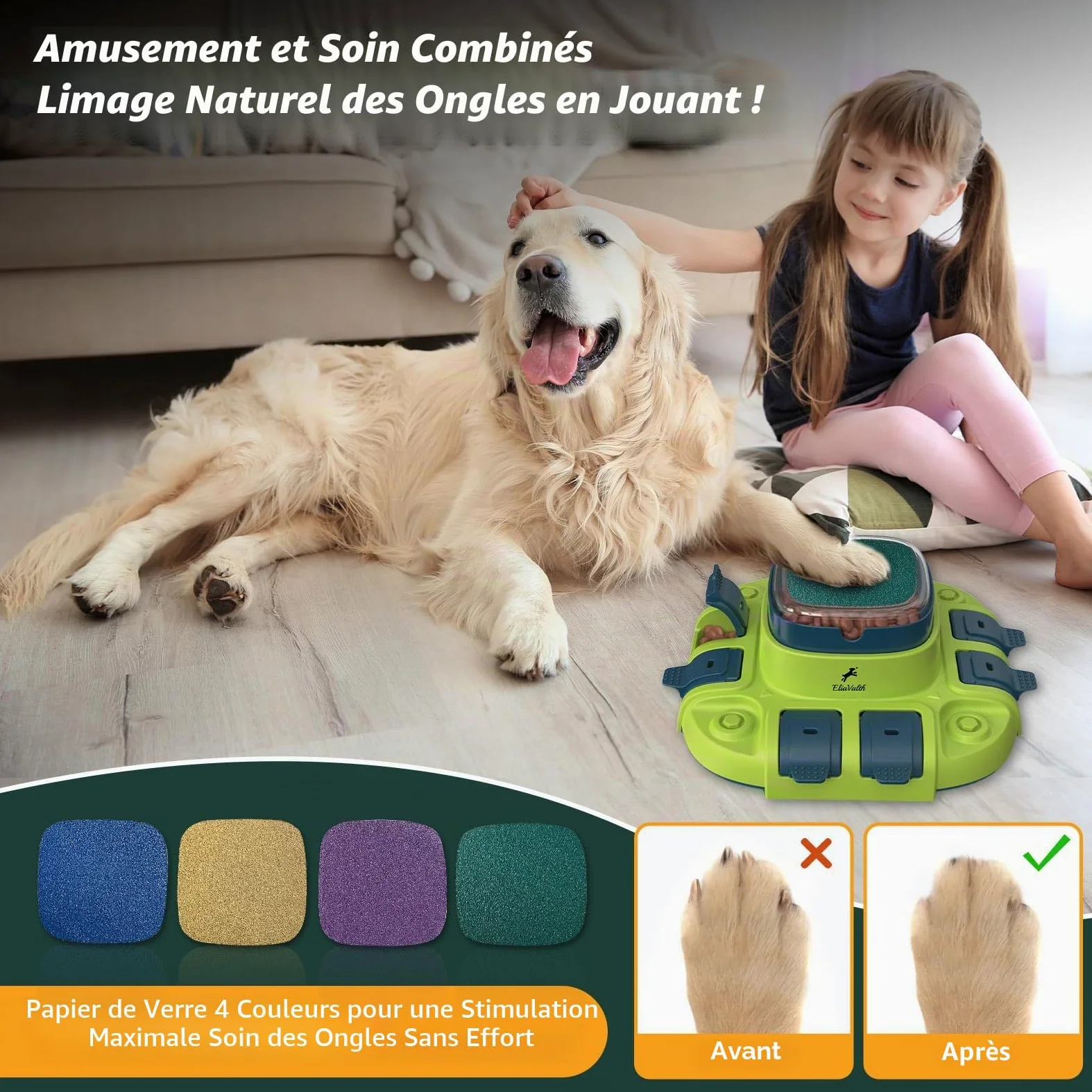 Lime à ongles pour chien, jouet 3 en 1 pour chien puzzle à 2 niveaux, gamelles pour chien à alimentation lente et lime à ongles, lime à ongles pour chiens, planche à griffes pour chien, lime