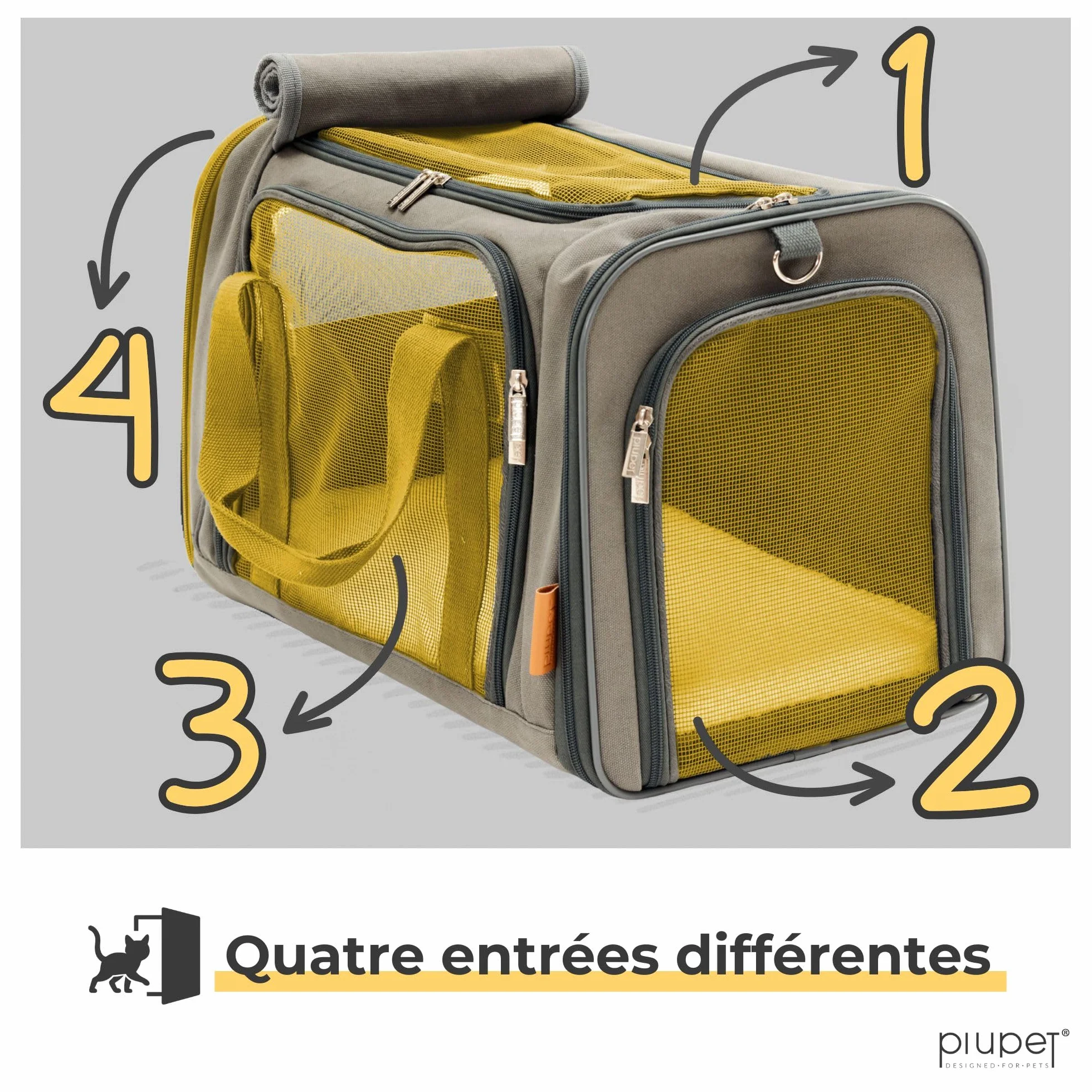 PiuPet® Caisse de Transport Chat Petit Chien jusqu'à 10kg 4 Ouvertures Sac Cabine