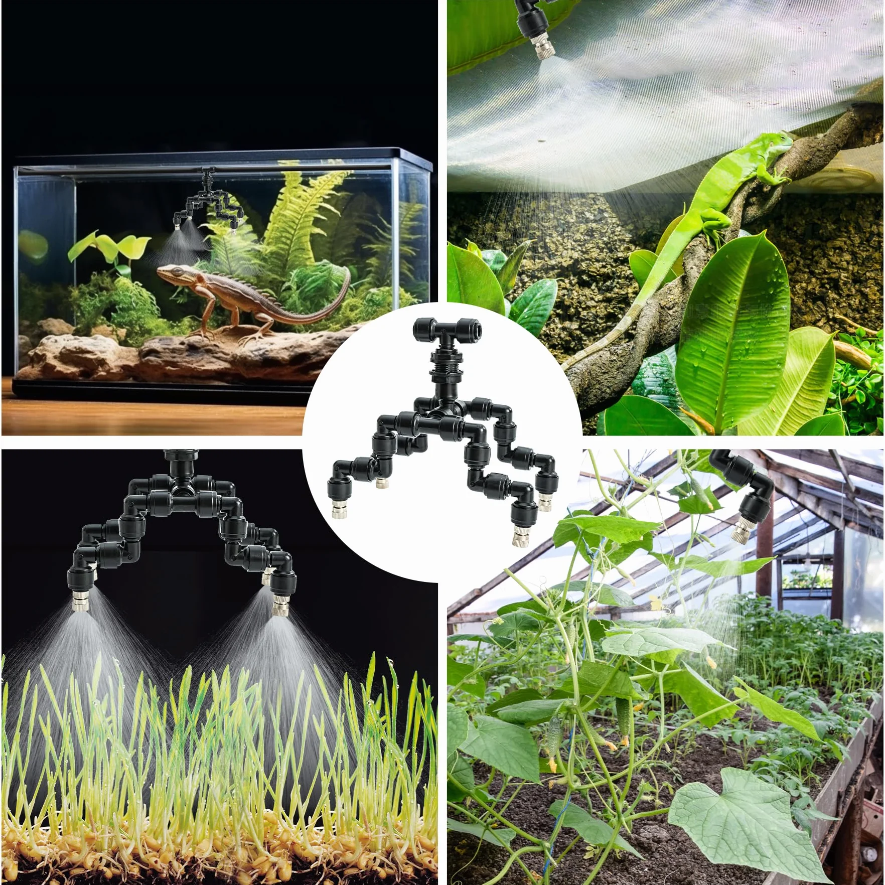 VEXPLO Buse de terrarium réglable 360° pour reptiles - Brumisateur quatre têtes Noir