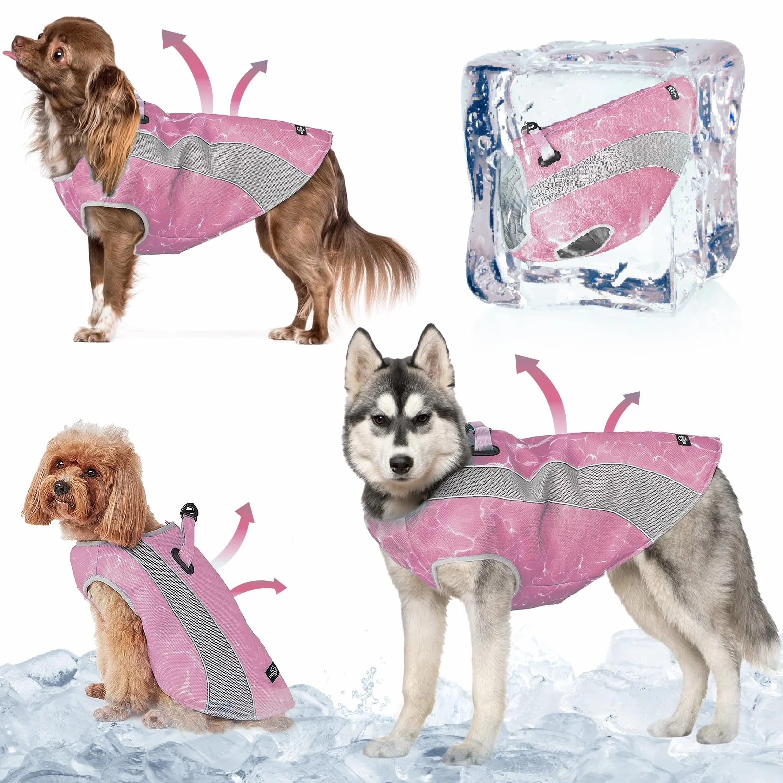 Gilet Rafraîchissant pour Chien Veste Rafraichissante avec Fermetures éclair Écran d'évaporation Respirant Extérieur Soleil Rose L