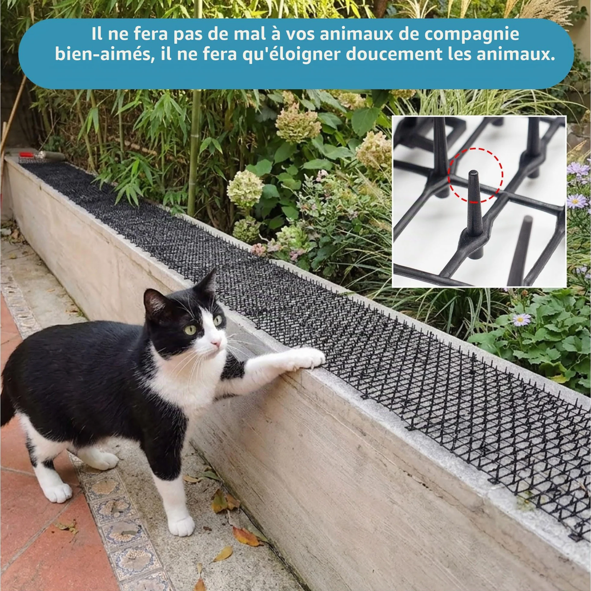 Tapis répulsif pour animaux de compagnie blanc 1,98 m avec piquets de sol et attaches pour jardin