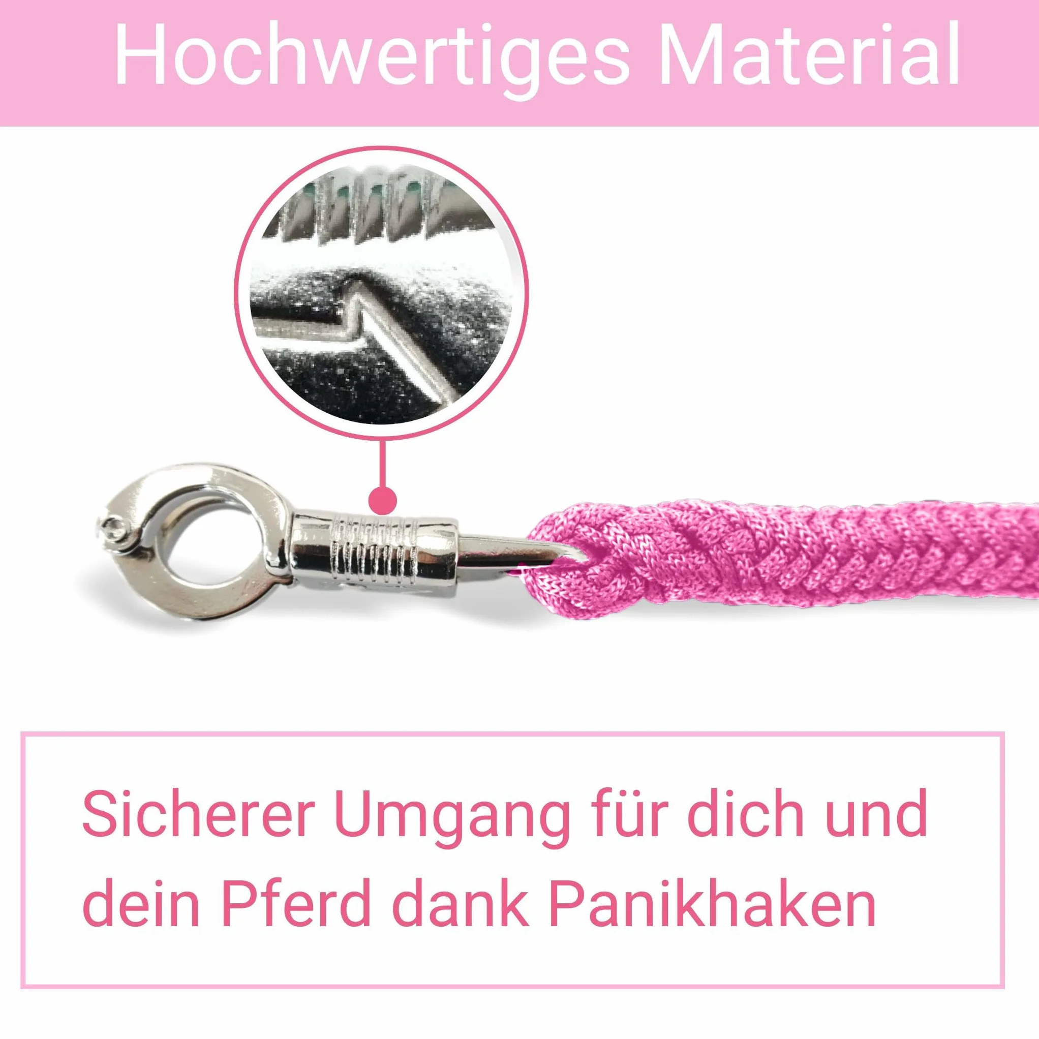 Longe pour cheval Anbindestrick avec mousqueton antipanique 2m Rose