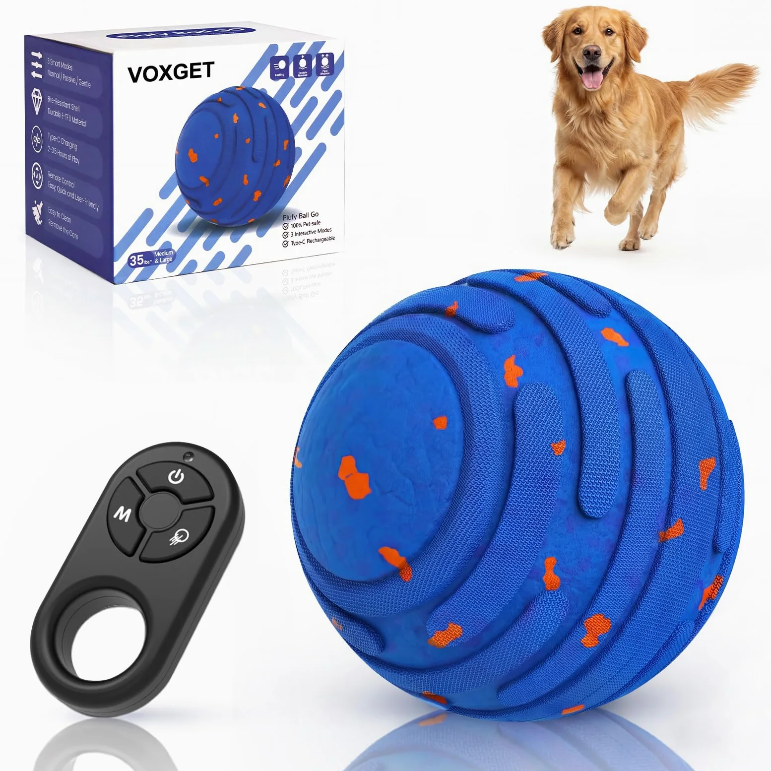 Balle interactive intelligente pour chien, mise à niveau automatique, 3 modes, balle mobile avec télécommande pour chiens de taille moyenne et grande, rechargeable et étanche, jouet E-TPU