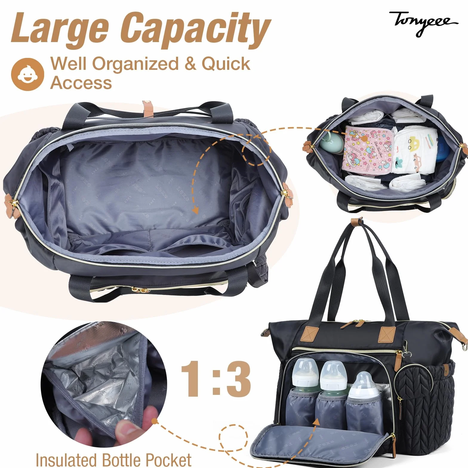 Sac à Langer Bébé Imperméable avec Matelas à Langer Grand Sac à Bandoulière Portable