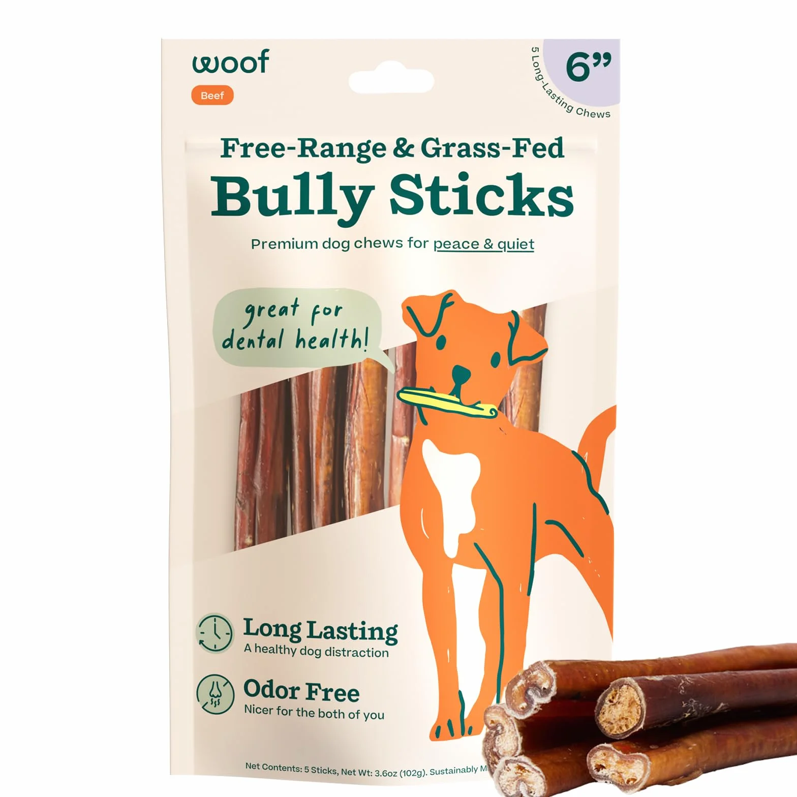 WOOF Bully Sticks Friandises pour chien – Bâtons à mâcher durables en bœuf nourri à l'herbe