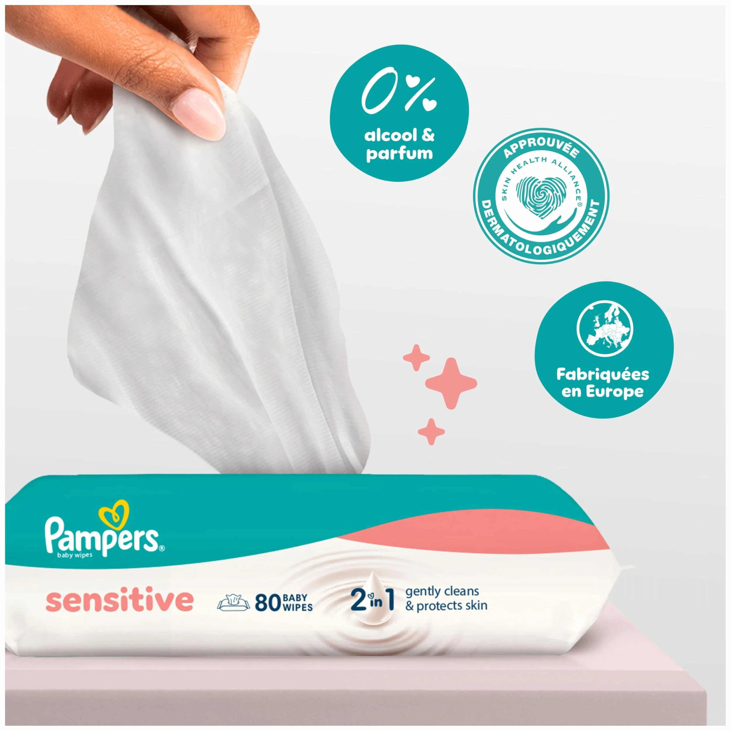 Pampers Sensitive Lingettes Pour Bébé 9 Paquets 720 Lingettes 2 En 1 Nettoie Protège Peau