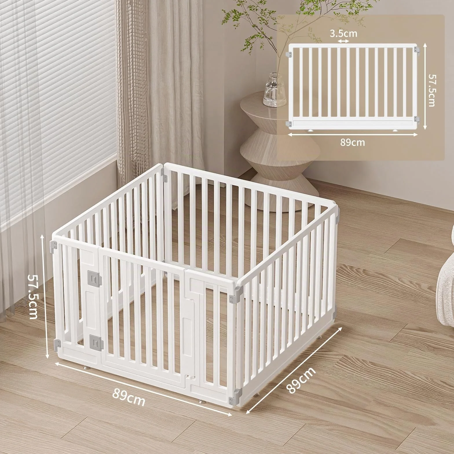Parc pour Chien Gupamiga, Enclos pour Chiot Intérieur et Extérieur 89x89 cm, Cage Animaux avec Porte, Blanc