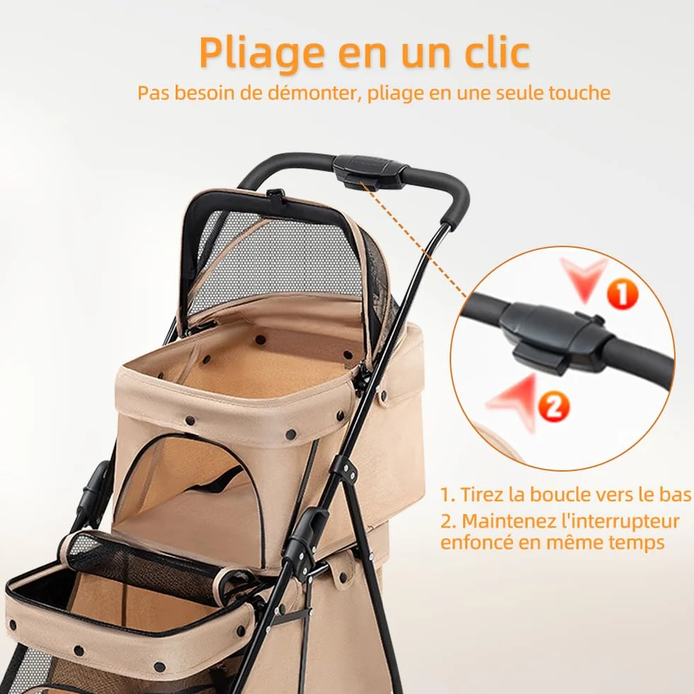 OHMG Poussette double pour chien Chat,3-en-1 Pliable poussette pour 2 animaux jusqu'à 25 kg, Transporteur pour chats,Sac de transport pour cage pour chien,Poussette Buggy,Détachables