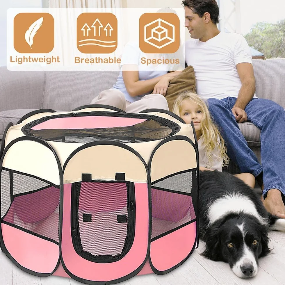 Cage de Chien Portable Pliant en Tissu Oxford Imperméable pour Chien Chat Lapin Café S