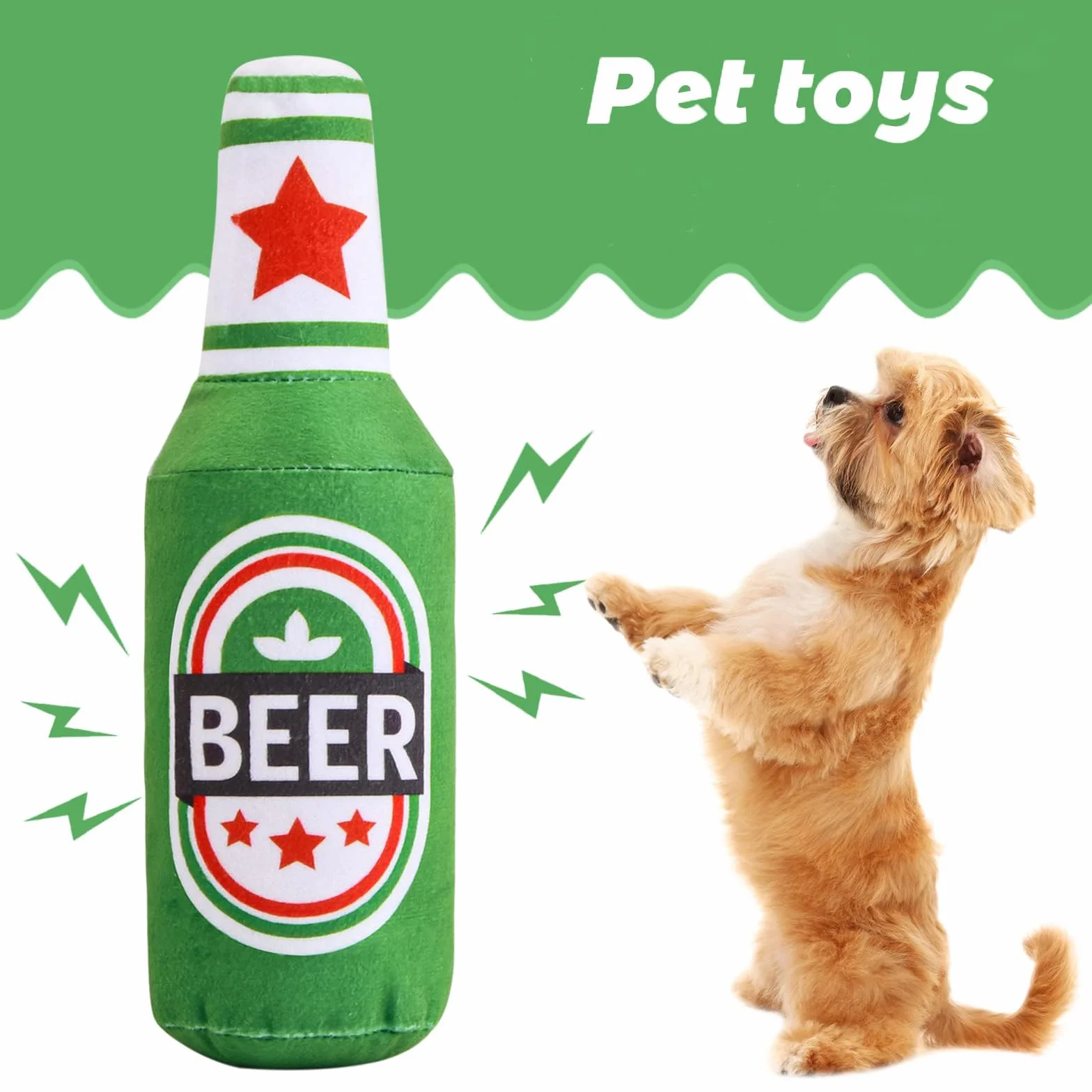 Jouet en Peluche Bouteille de Bière pour Chien Interactif à Mâcher Vert