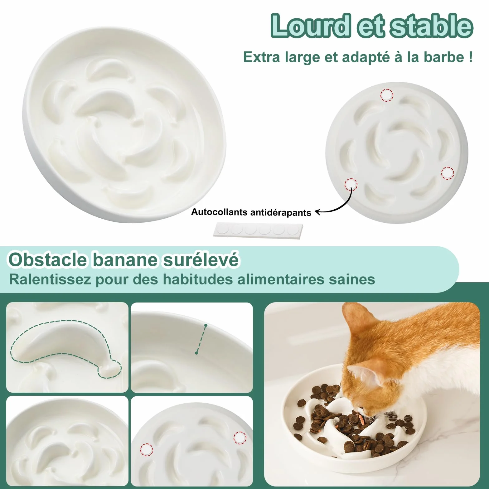 Gamelle Anti Glouton Céramique Bol Nourriture Chat Anti Vomissement Labyrinthe Interactif Blanc Ivoire 16 x 3 cm