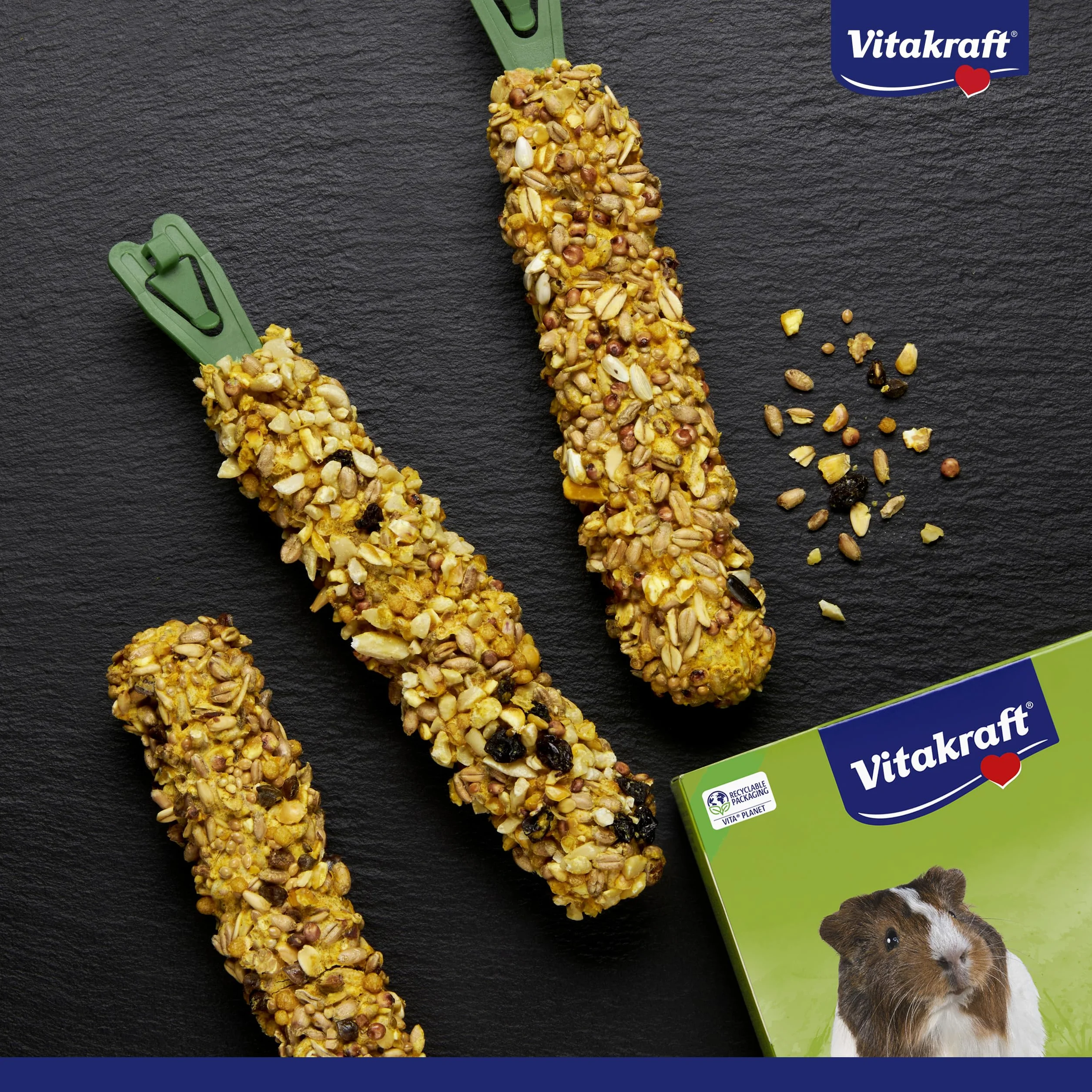 Vitakraft Kräcker Trio Mix Friandise Cochons d'Inde Miel Noix Fruits Baguettes Vitamines Minéraux 168g