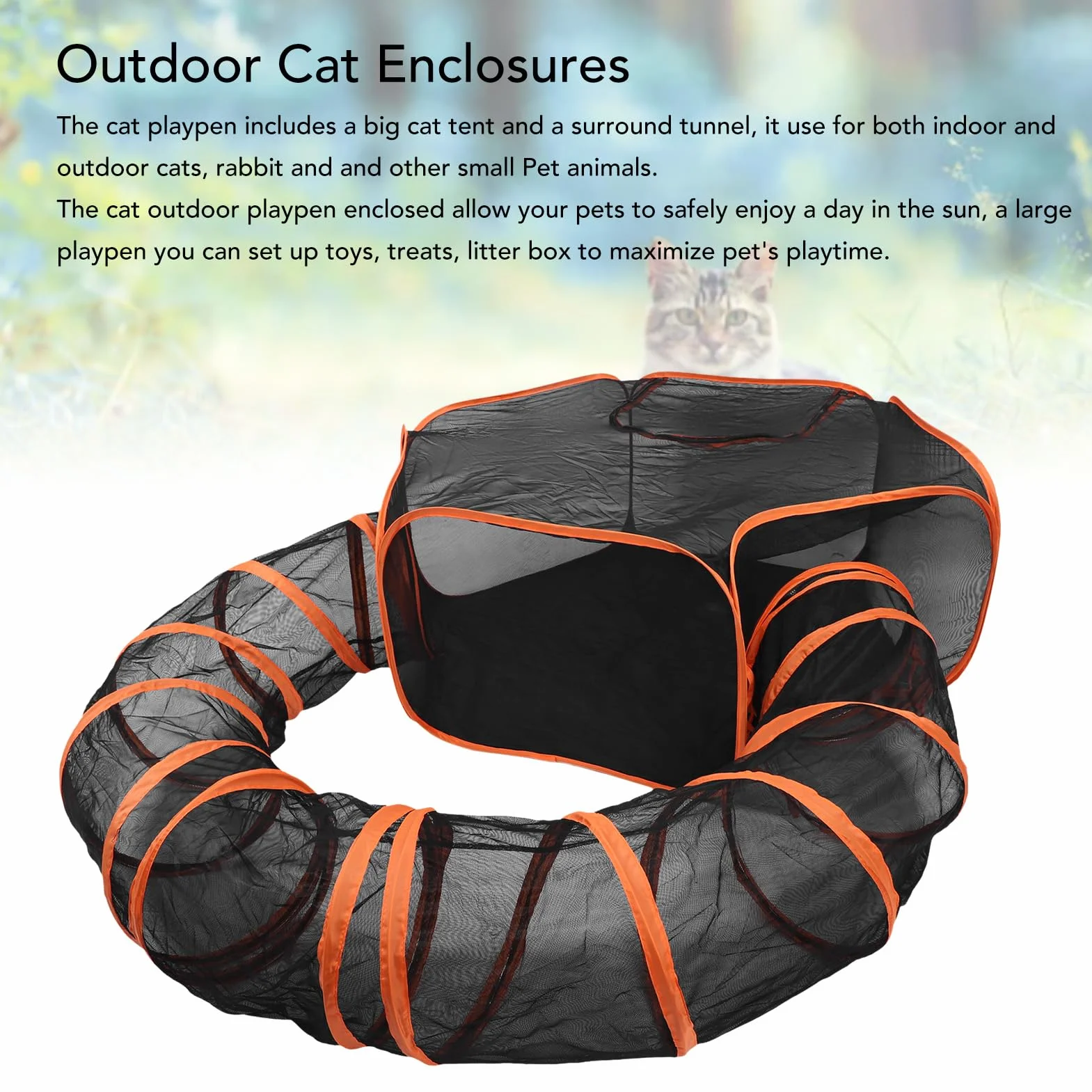 Enclos Extérieur pour Chat Portable avec Tunnel, Tente Fermée