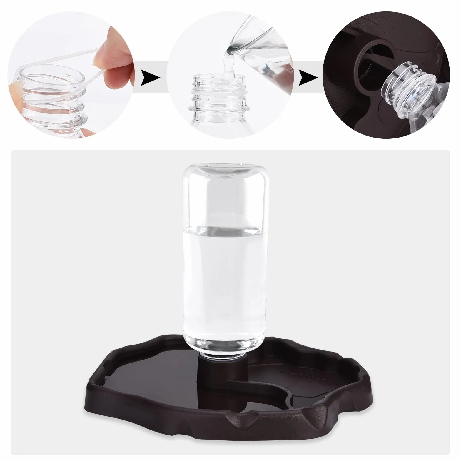 Distributeur d'eau pour Reptile Abreuvoir Tortue Mangeoire 2 en 1 Anti Débordement Plastique Brun