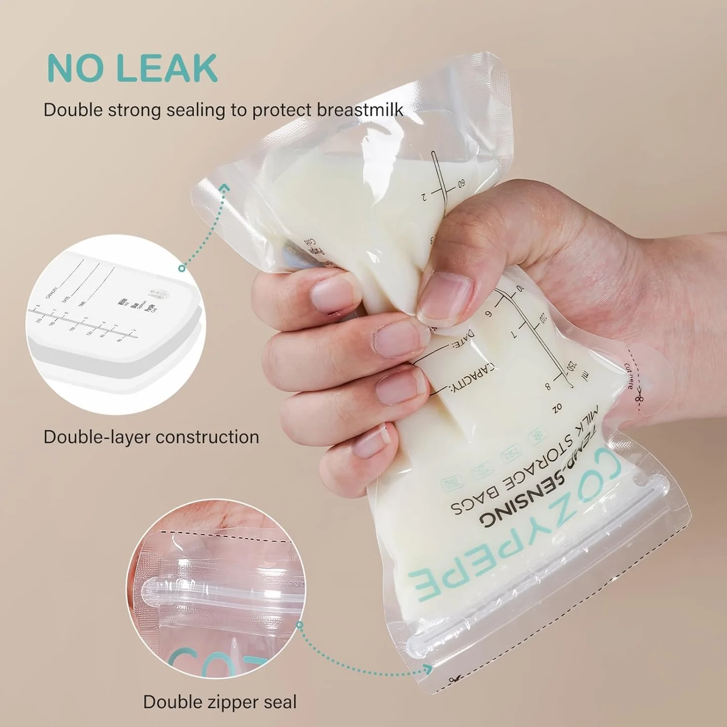 Sacs de Conservation du Lait Maternel 100 PCS 250ml avec Bec Verseur et Changement de Couleur Sensible à la Température
