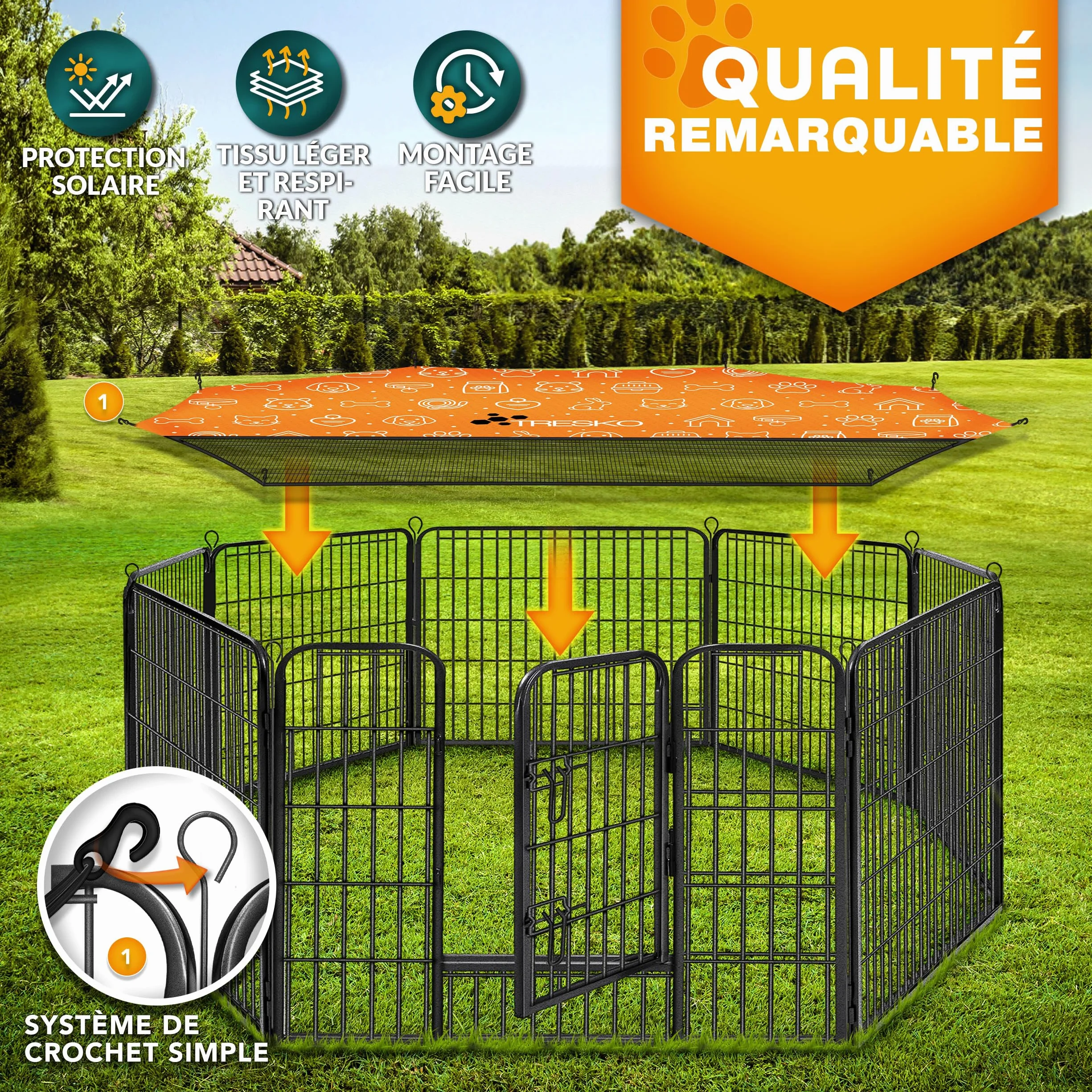 TRESKO Enclos pour Chiens 77 x 80 cm Métal Extérieur