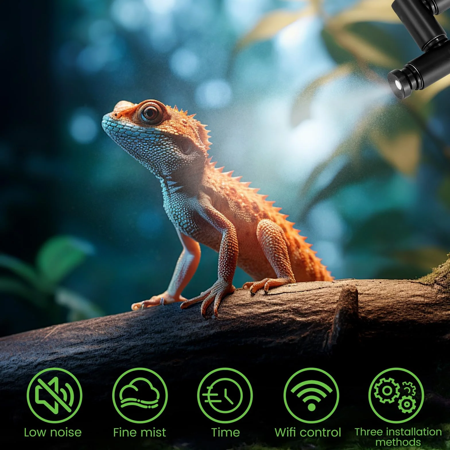 Brumisateur Terrarium Humidificateur Intelligent pour Reptiles avec Minuterie 360° Système Brumisation Automatique