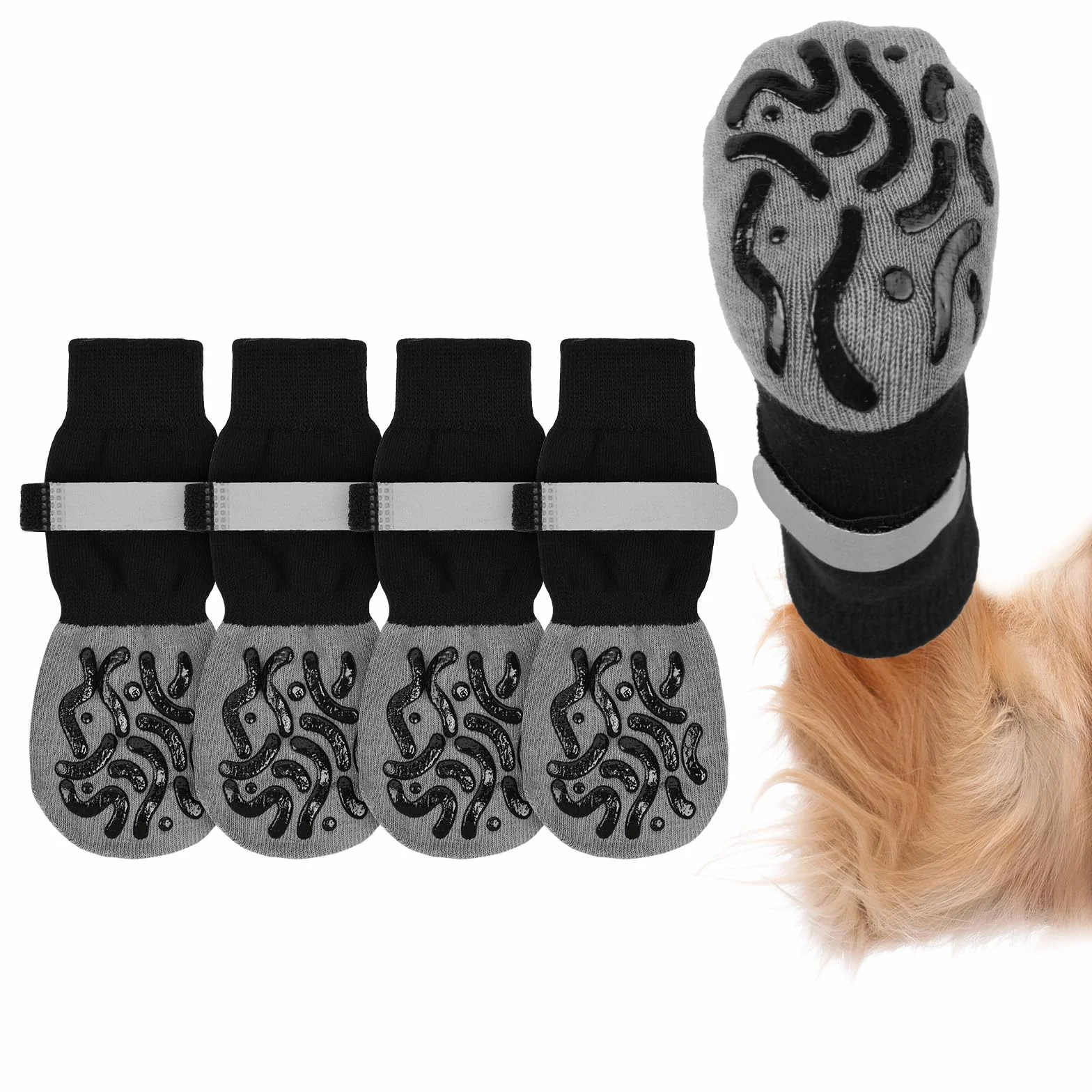 Chaussettes Antidérapantes pour Chien 2 Paires Réglables Protège-Pattes Double Face M