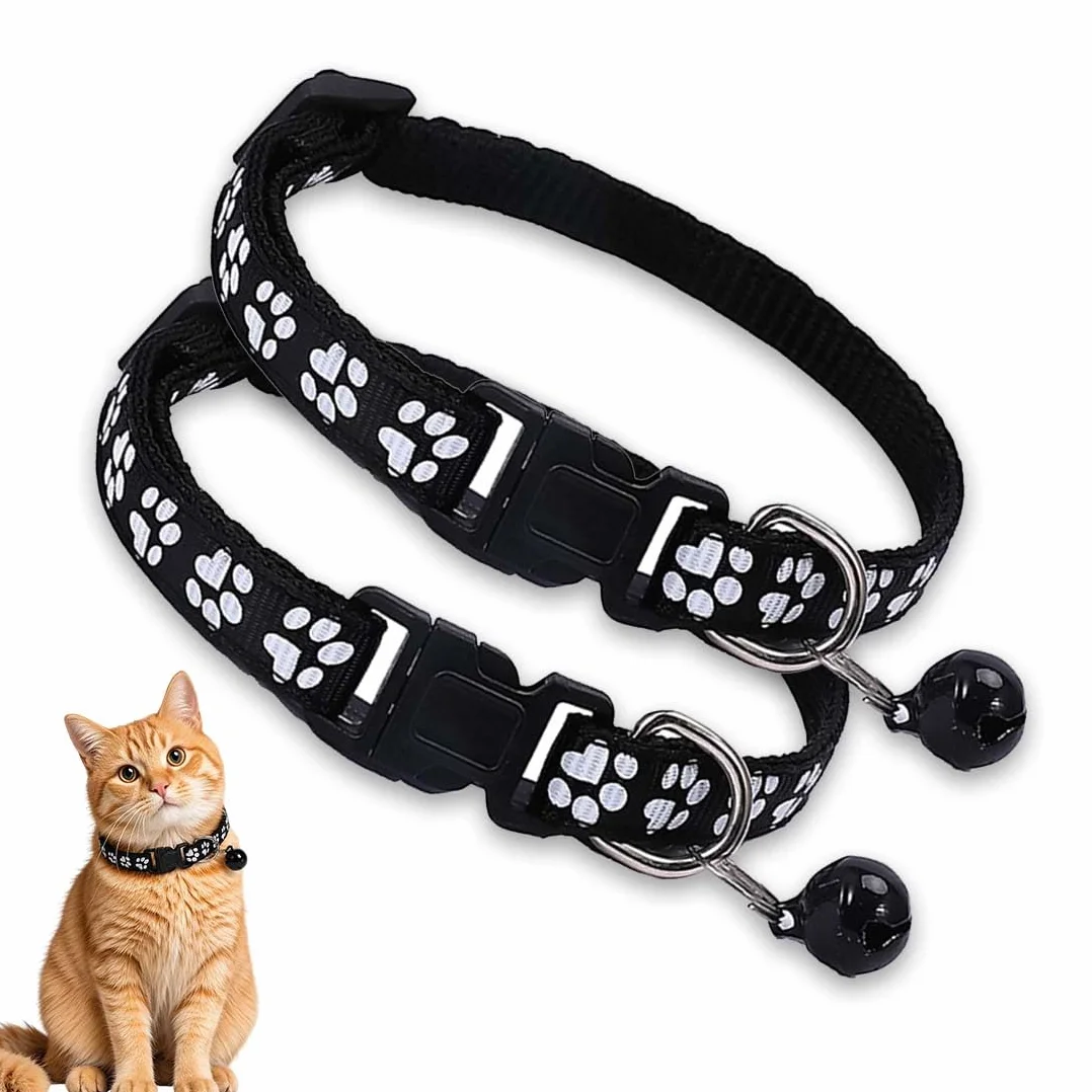 Collier Chat Sécurité Anti-Étranglement 2 Pièces Réglable 19-32 Cm Noir