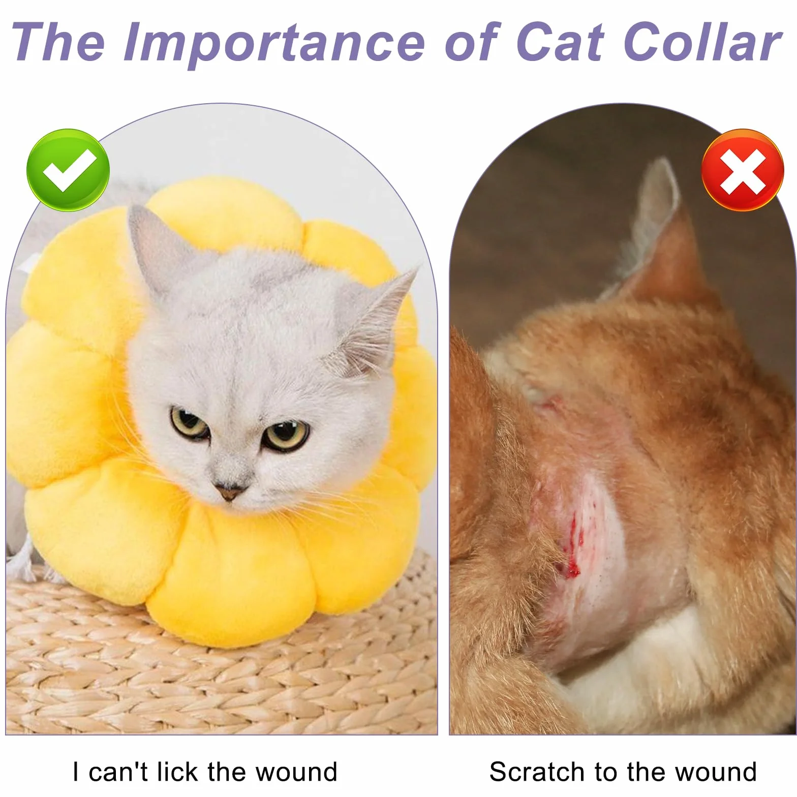 Collier de Protection Chat Tournesol, Collerette en Coton Suédé Respirant, Ajustable 14-22cm (M)