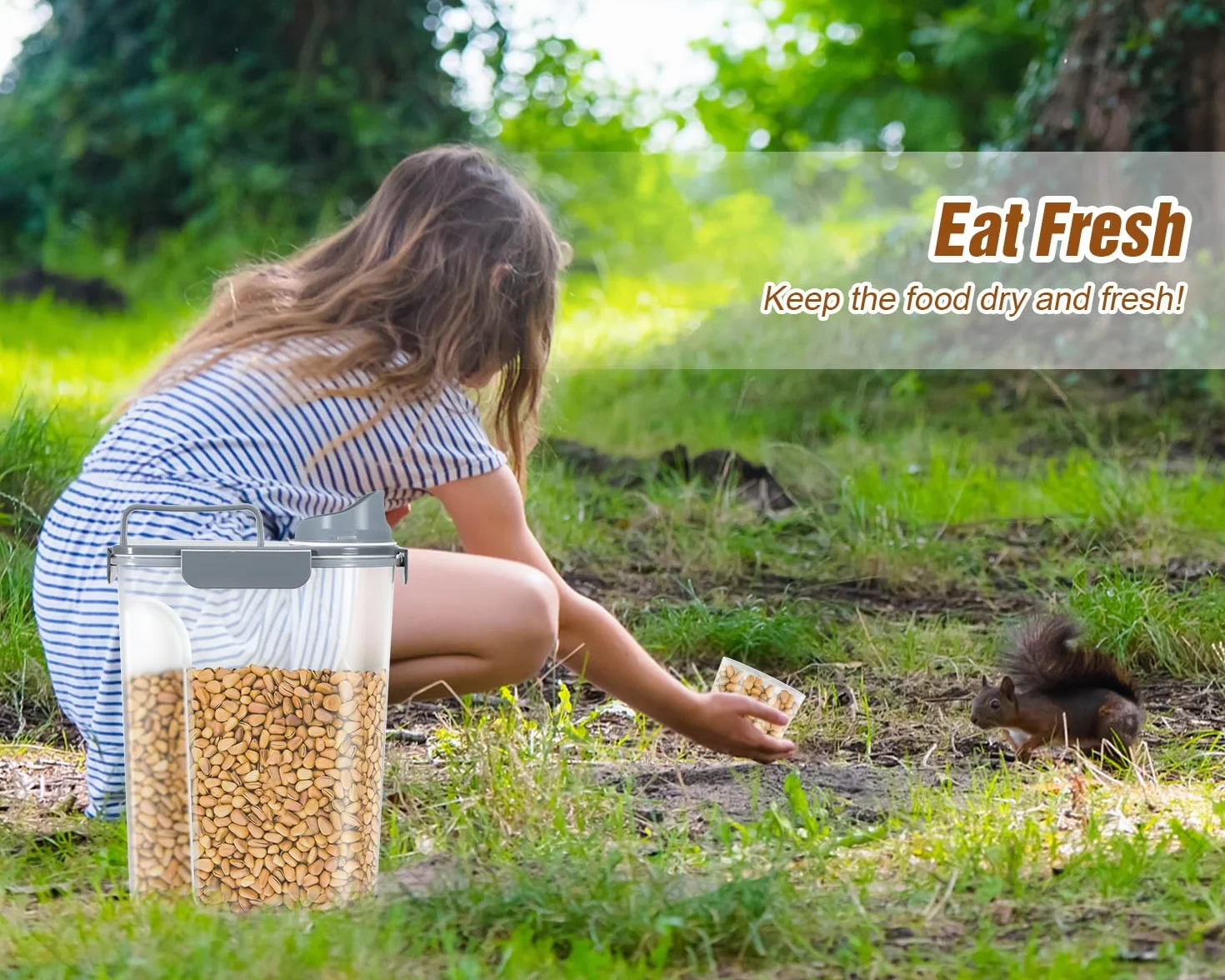 TBMax Récipient de stockage de nourriture pour chat de 5 L avec couvercle, récipient portable avec grand bec verseur et tasse à mesurer, récipient hermétique pour aliments pour chiens, oiseaux,