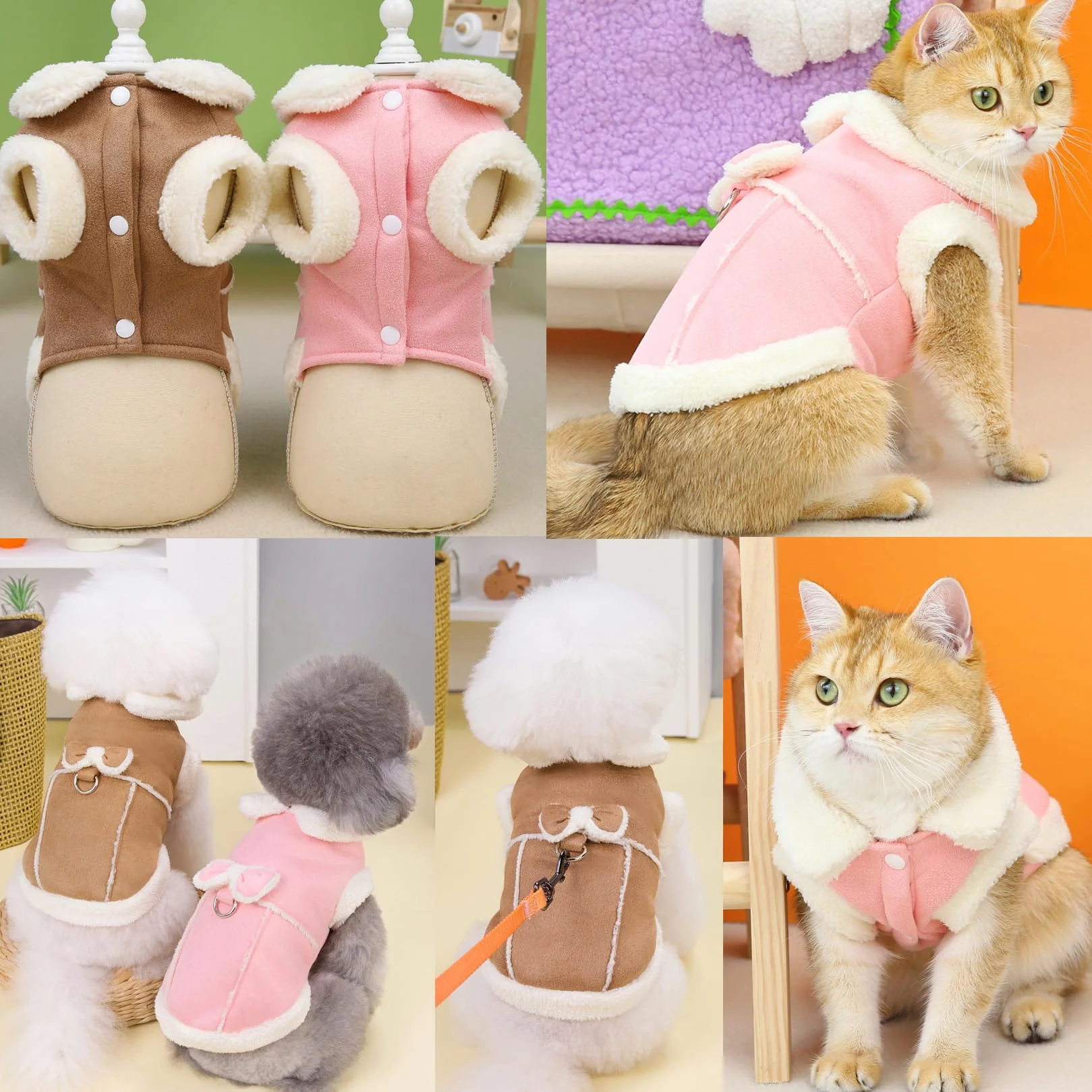 Manteau d'hiver en polaire pour chien avec anneau en D, gilet chaud et doux pour petit chien et chat