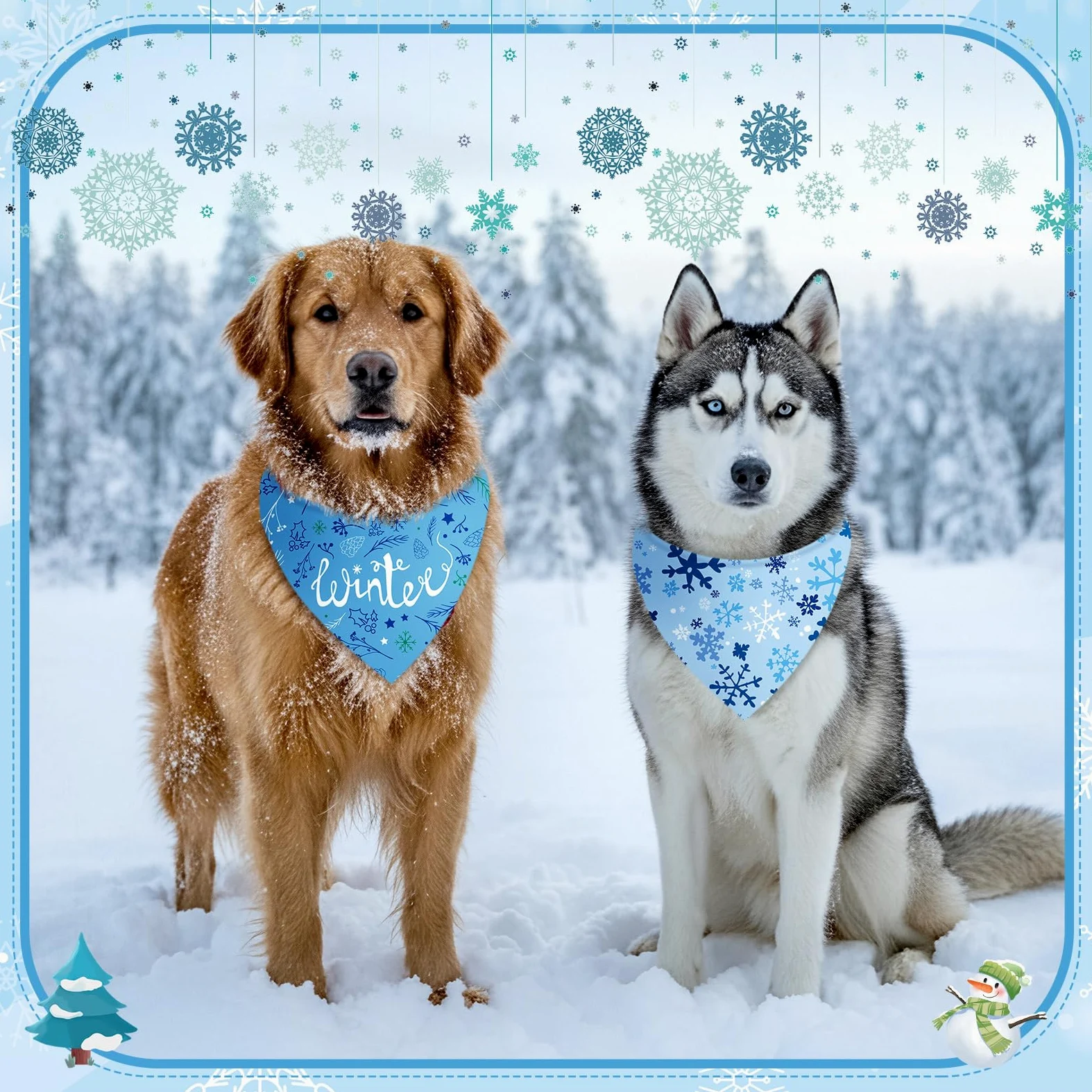 Preboun Lot de 50 bandanas d'hiver pour chien en vrac, flocons de neige, bandanas triangulaires pour chiens, écharpes triangulaires, accessoires photo, accessoires pour animaux de compagnie, 25 styles