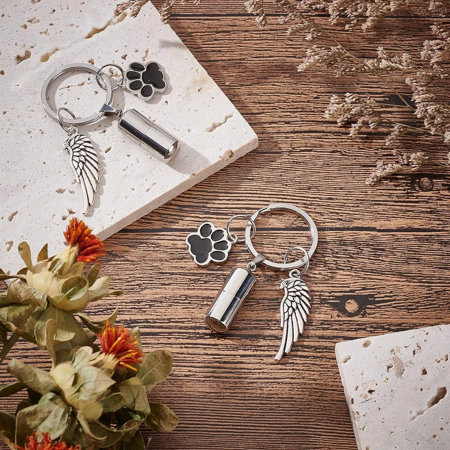 Urne Commémorative Animaux Porte-Clés Patte Chien Aile Collier Cendres Pendentif Chat Souvenir