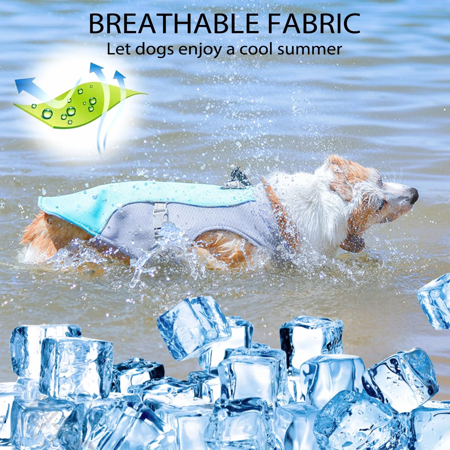 Gilet Rafraîchissant pour Chien, Manteau de Refroidissement UV pour Promenade Plages Activités Extérieures (M)