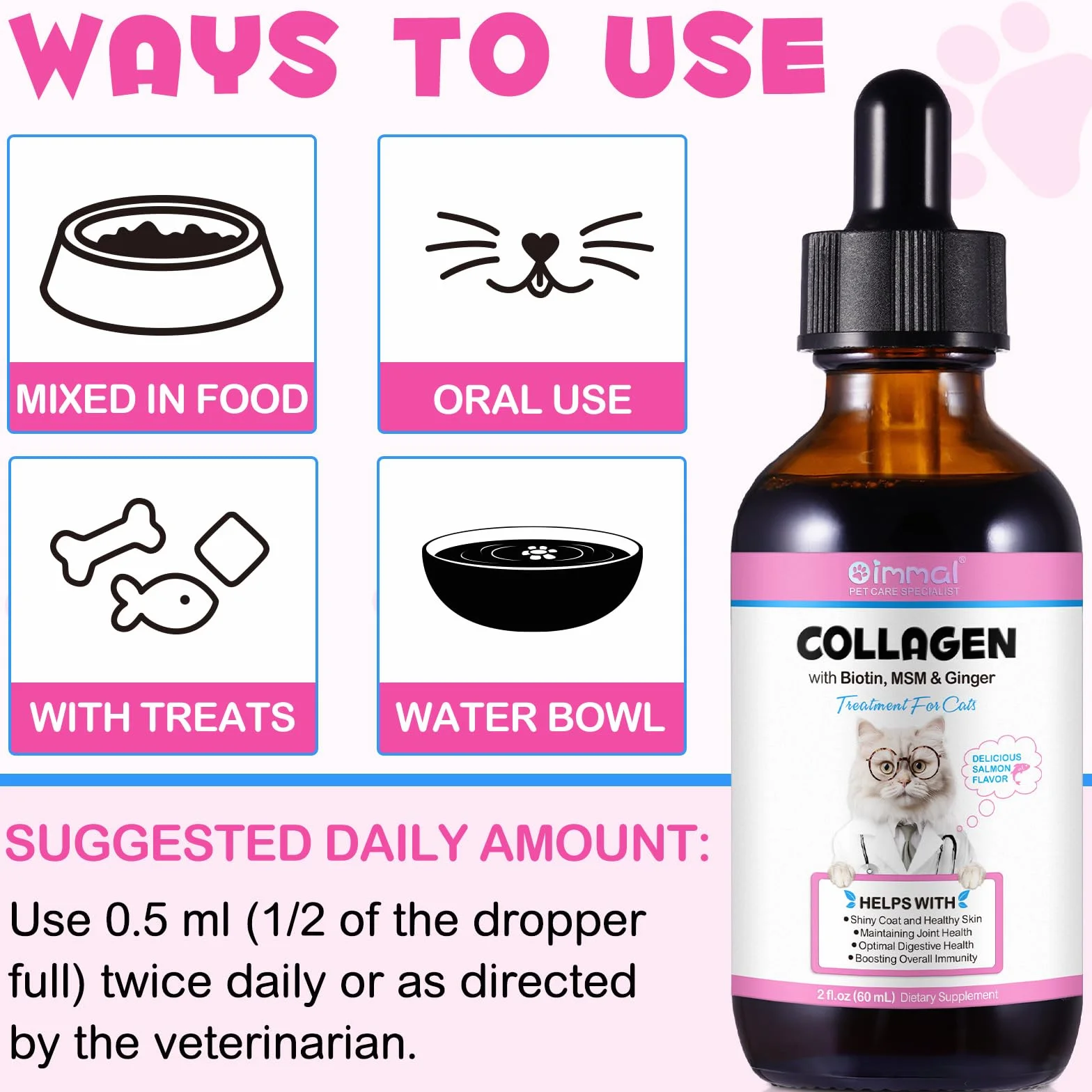 Collagène pour Chats - Soulagement Démangeaisons et Soutien Articulaire - Santé Peau Pelage - 60ml