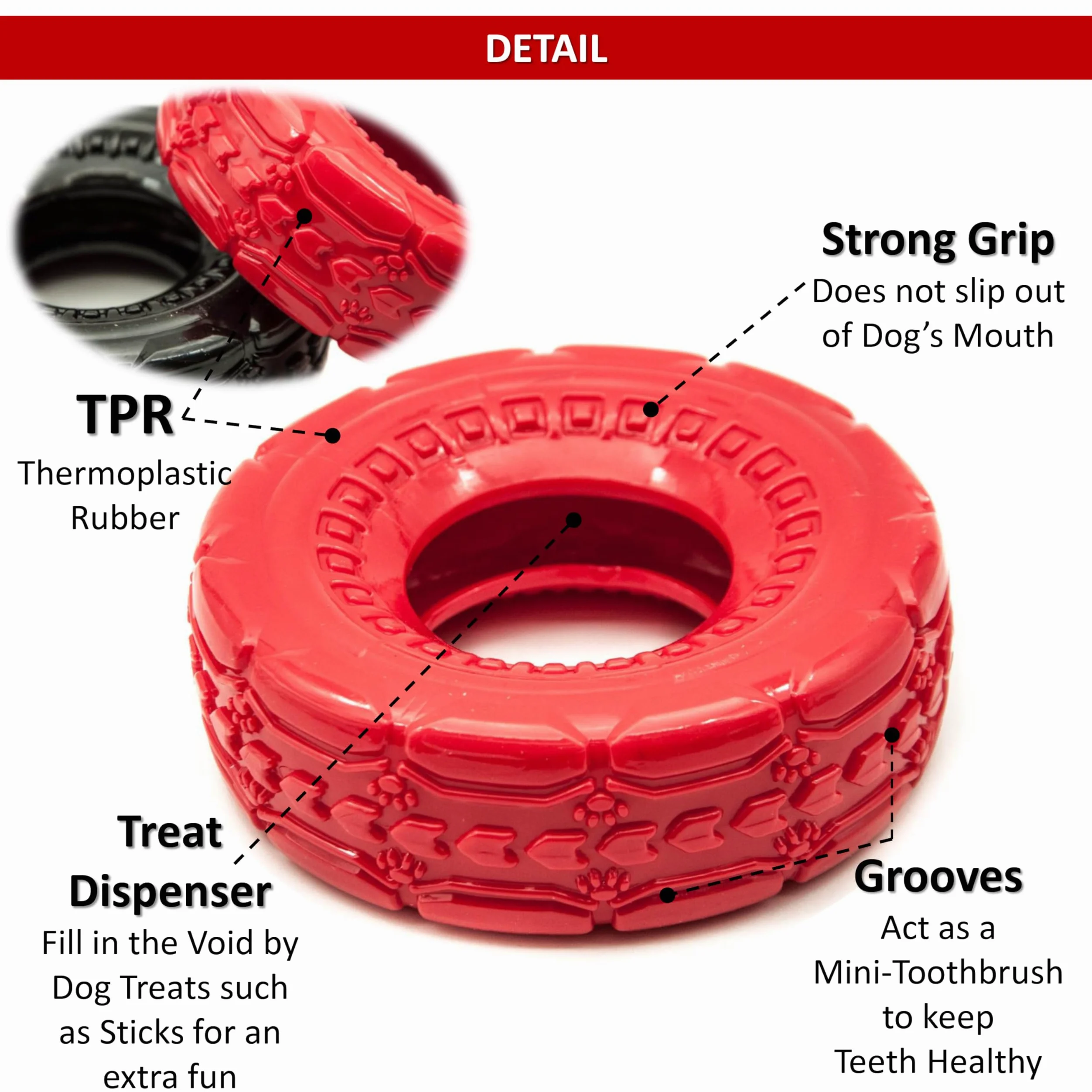 Lot de 2 jouets à mâcher en caoutchouc pour chien de 12,7 cm | TPR Tough Dog Toys Large Medium | Roue de pneu | Jouets interactifs pour chien pour l'ennui | Jouets flottants pour chien | Jouets de