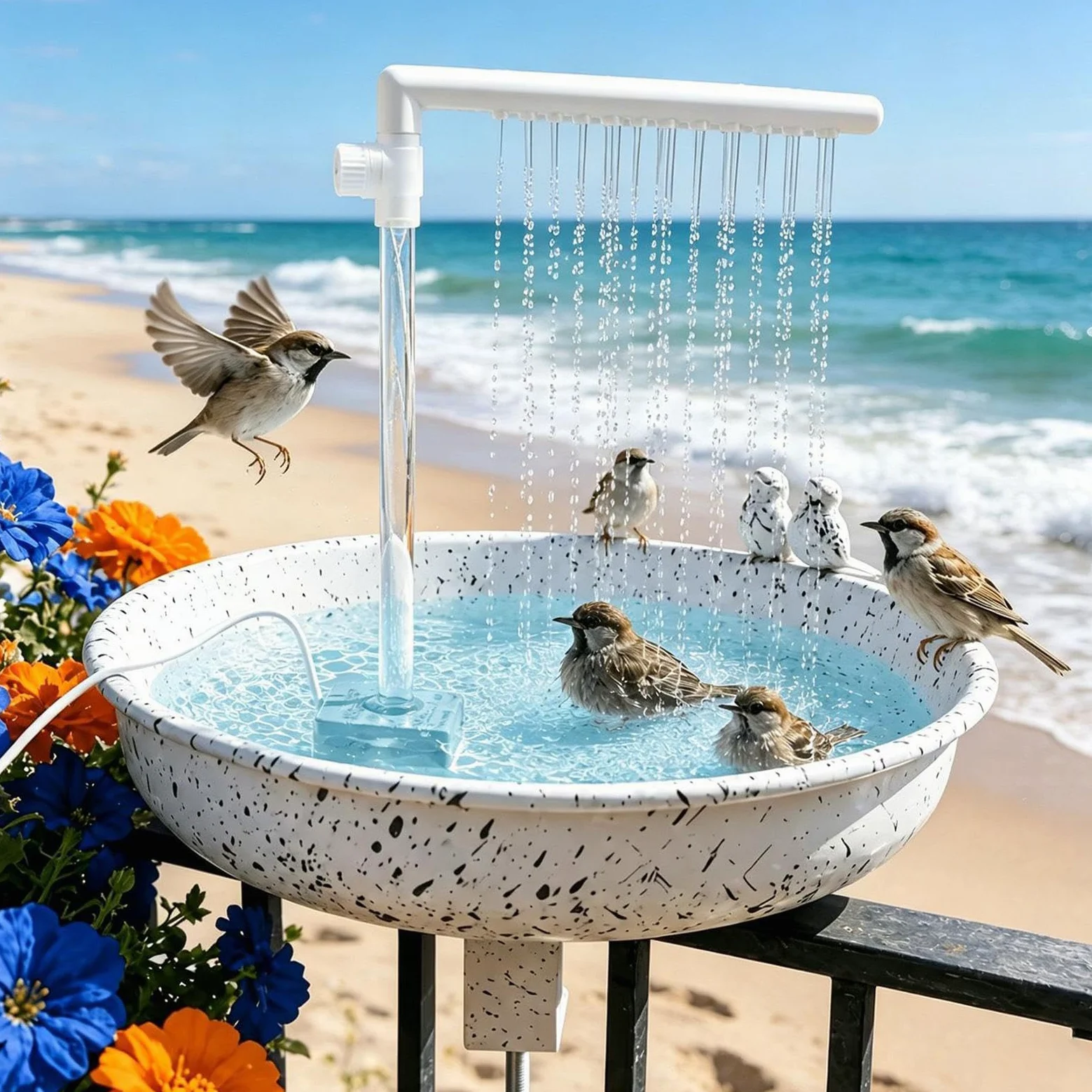 Douche Oiseau Mangeoire Amovible Multifonction pour Perruches | Pour Oiseaux Avec Fontaine À Eau Pour Perruche Calopsitte Perroquet Gris D'Afrique Conure Extérieur Patio Cour Arrière-Cour
