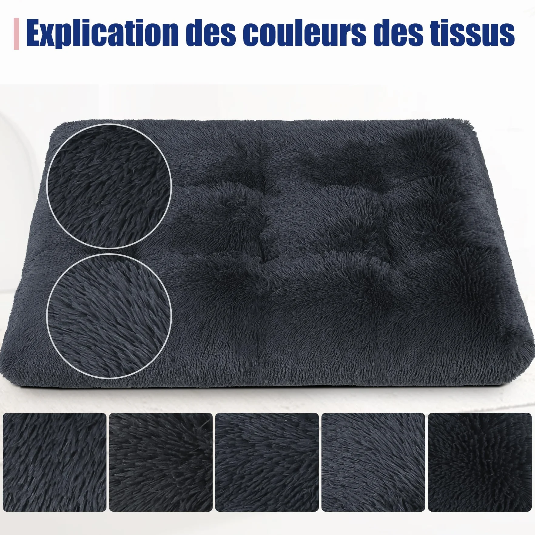 KSIIA Panier pour Chien Grande Taille XL 105x70cm Coussin Lavable Tissu Peluche Doux Base Antidérapante Tapis Matelas Lit Anti-Stress Gris Foncé