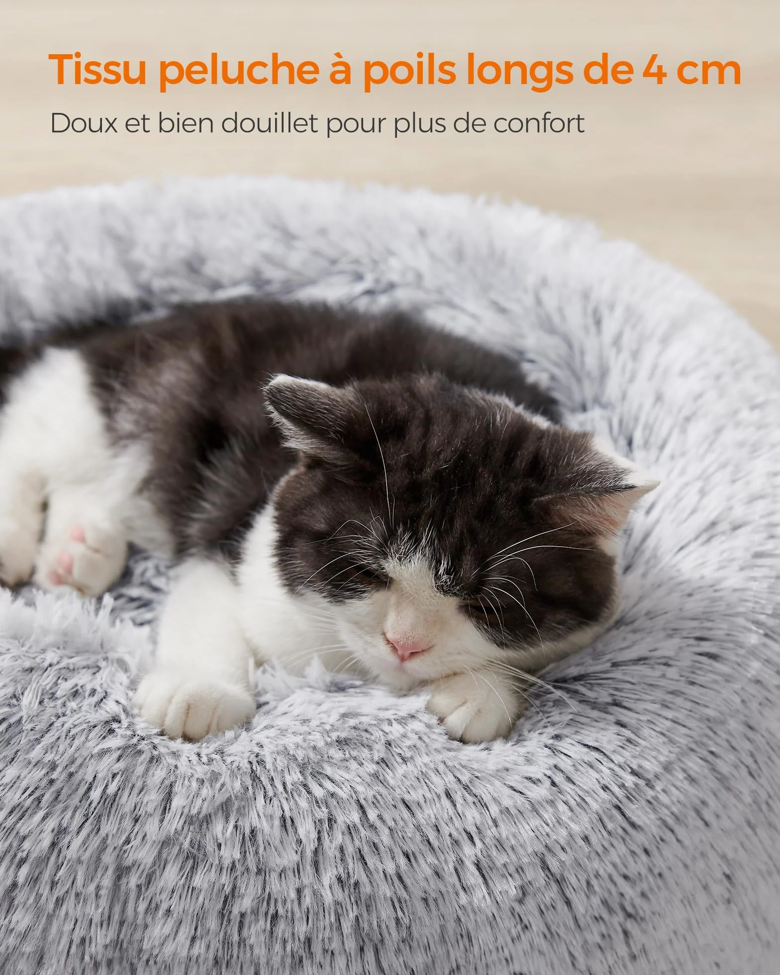 Feandrea Panier pour Chien Lit Ronde Forme Beignet Canapé Coussin Amovible Lavable Tissu Peluche Doux Ø40 cm Gris Ombré
