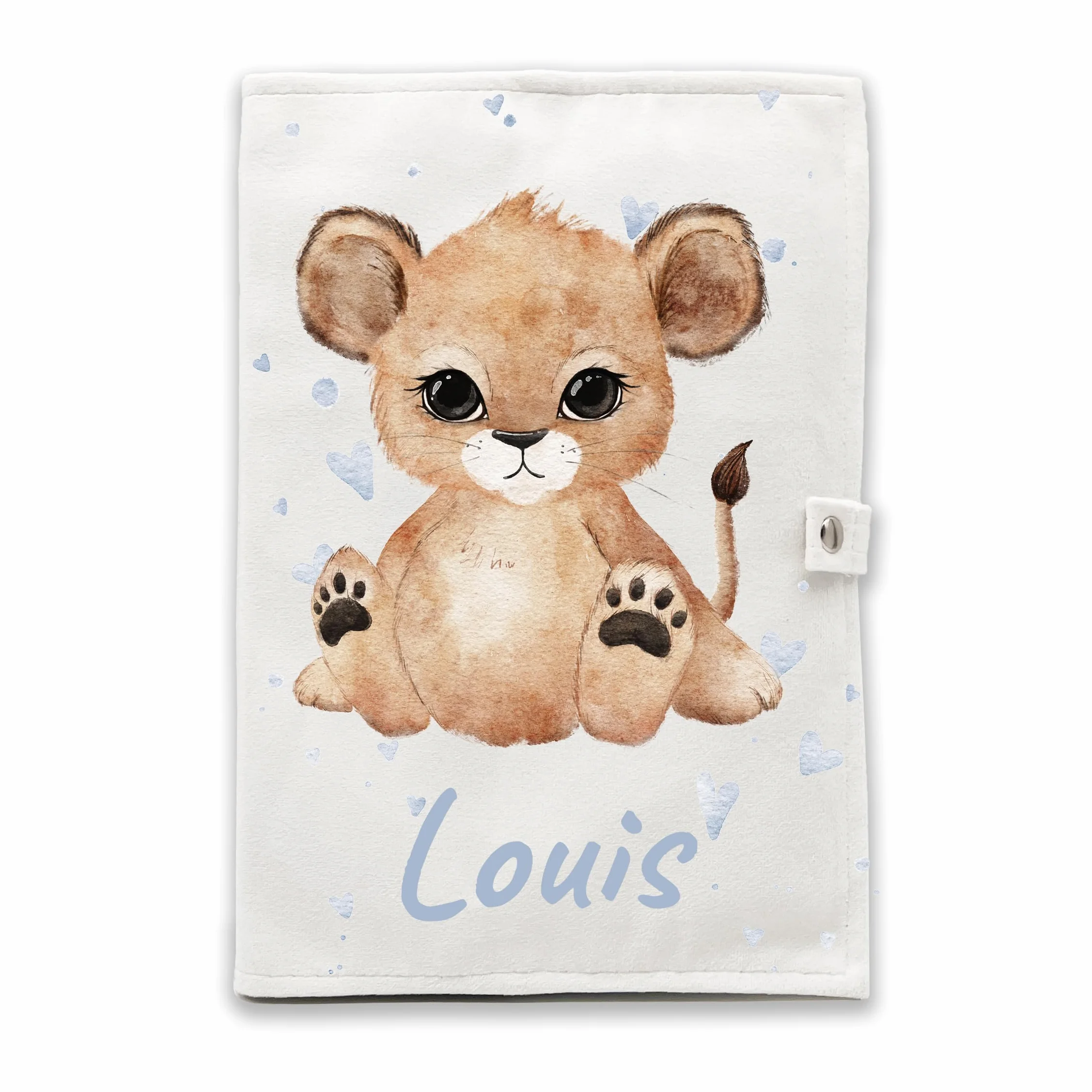 Protège carnet de santé personnalisé Lion - Flanelle douce, fermeture à pression
