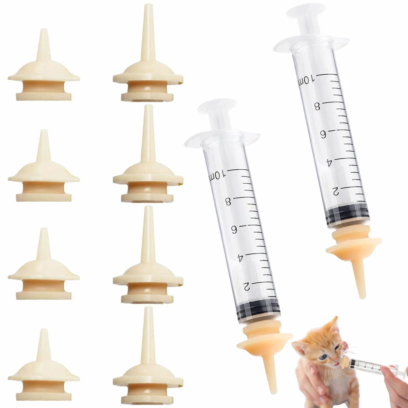 Kit d'Alimentation Animaux Nouveau-Nés avec 10 Tétines Silicone et 2 Seringues Graduées