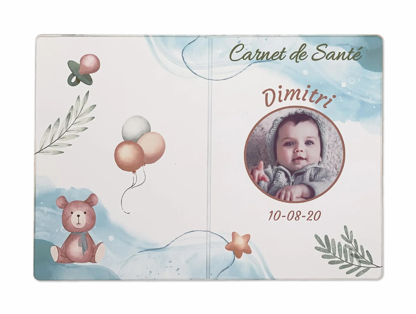 Protège Carnet de Santé Personnalisé Fabriqué en France Bleu Étoile Dorée