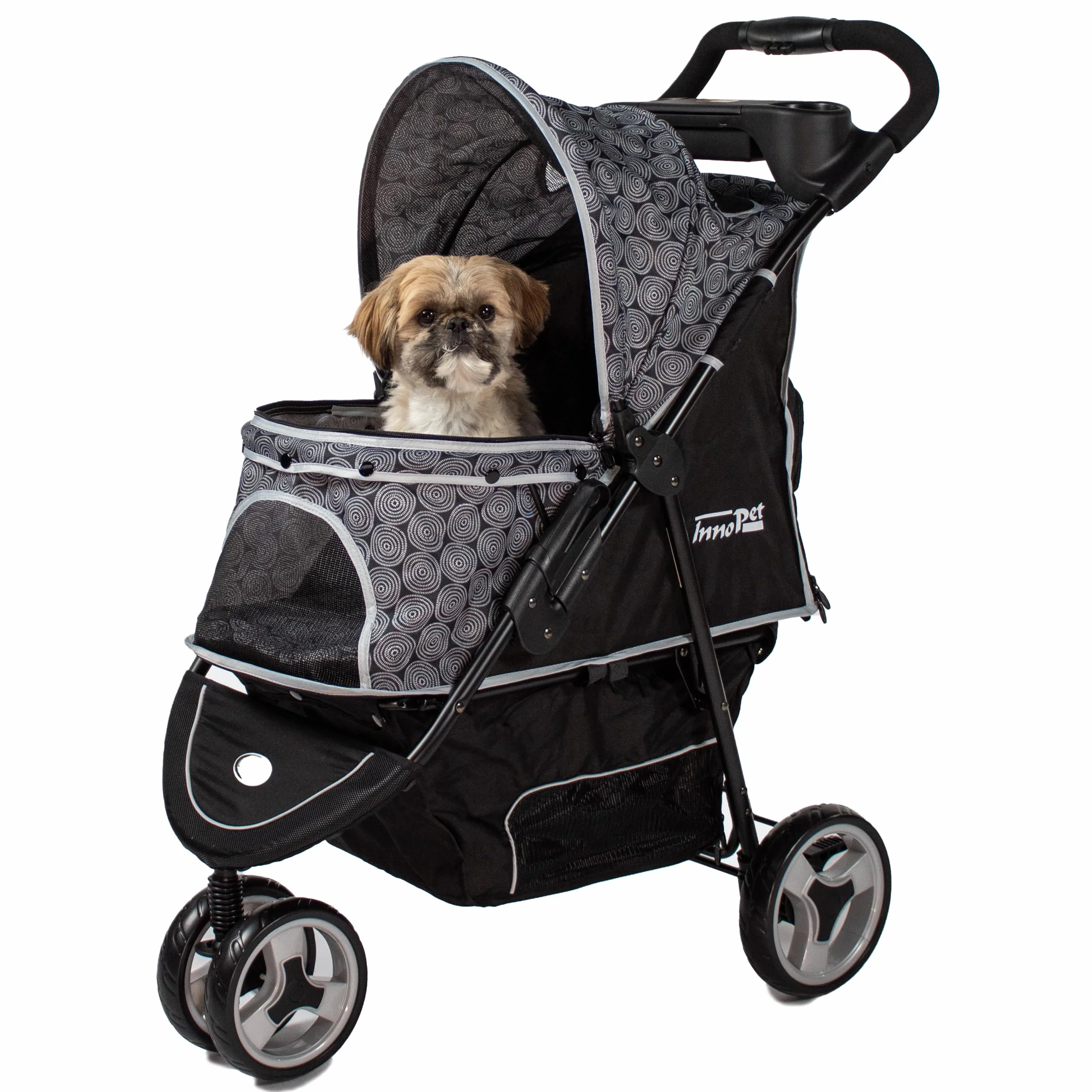 Poussette pour chien Innopet Allure Onyx - Design élégant - Roues pivotantes à 360° - Panier de rangement - Poussette pour animal compacte et pliable