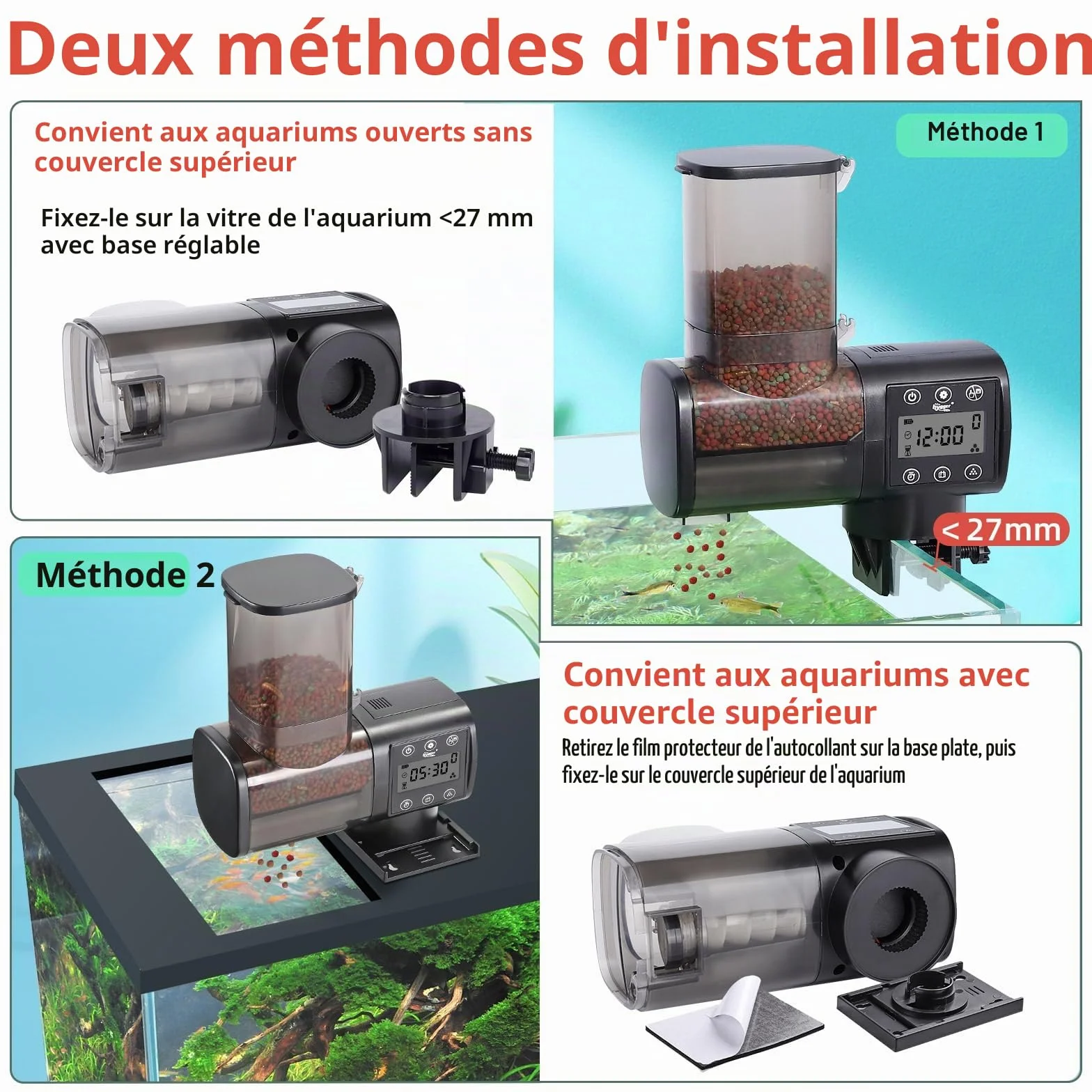Distributeur Automatique Poisson hygger 500ml Mangeoire Aquarium LCD Koi Fish Feeder