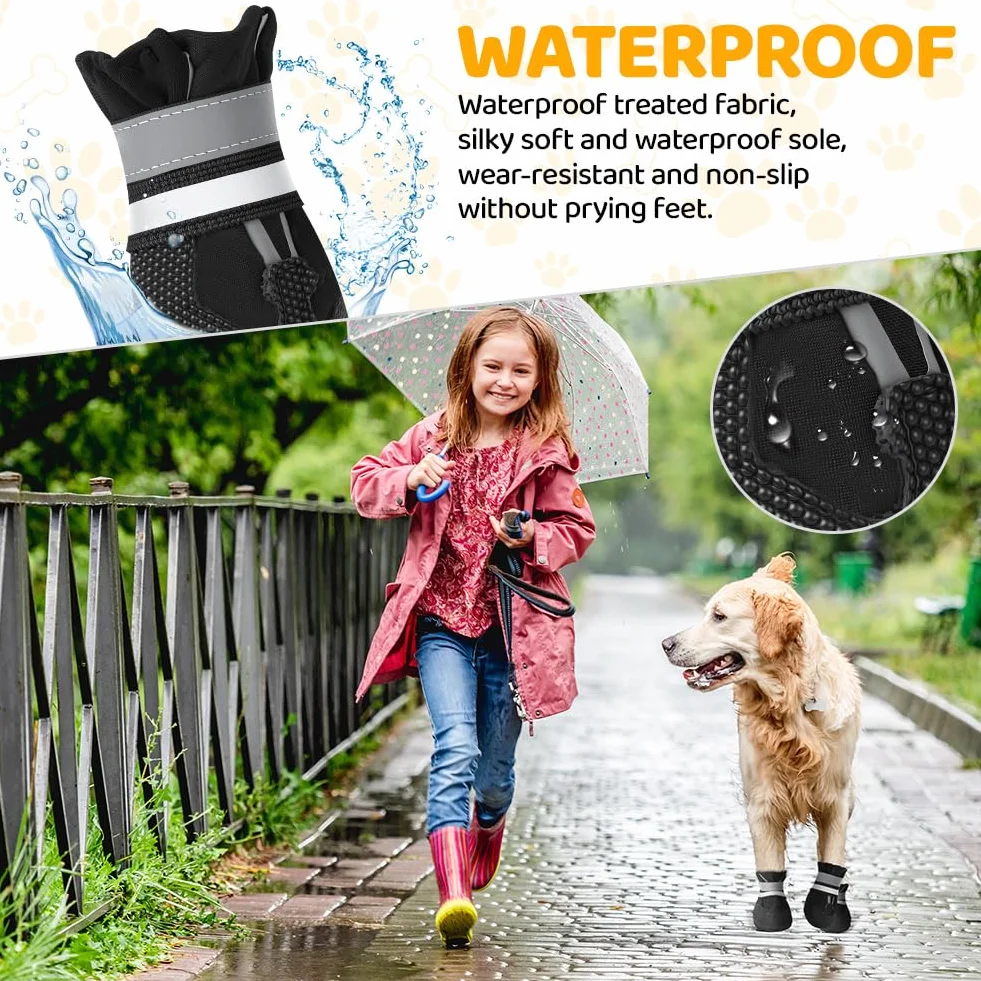 Bottes Chien Imperméables 4 Pièces avec Sangles Réfléchissantes Antidérapant Ajustables