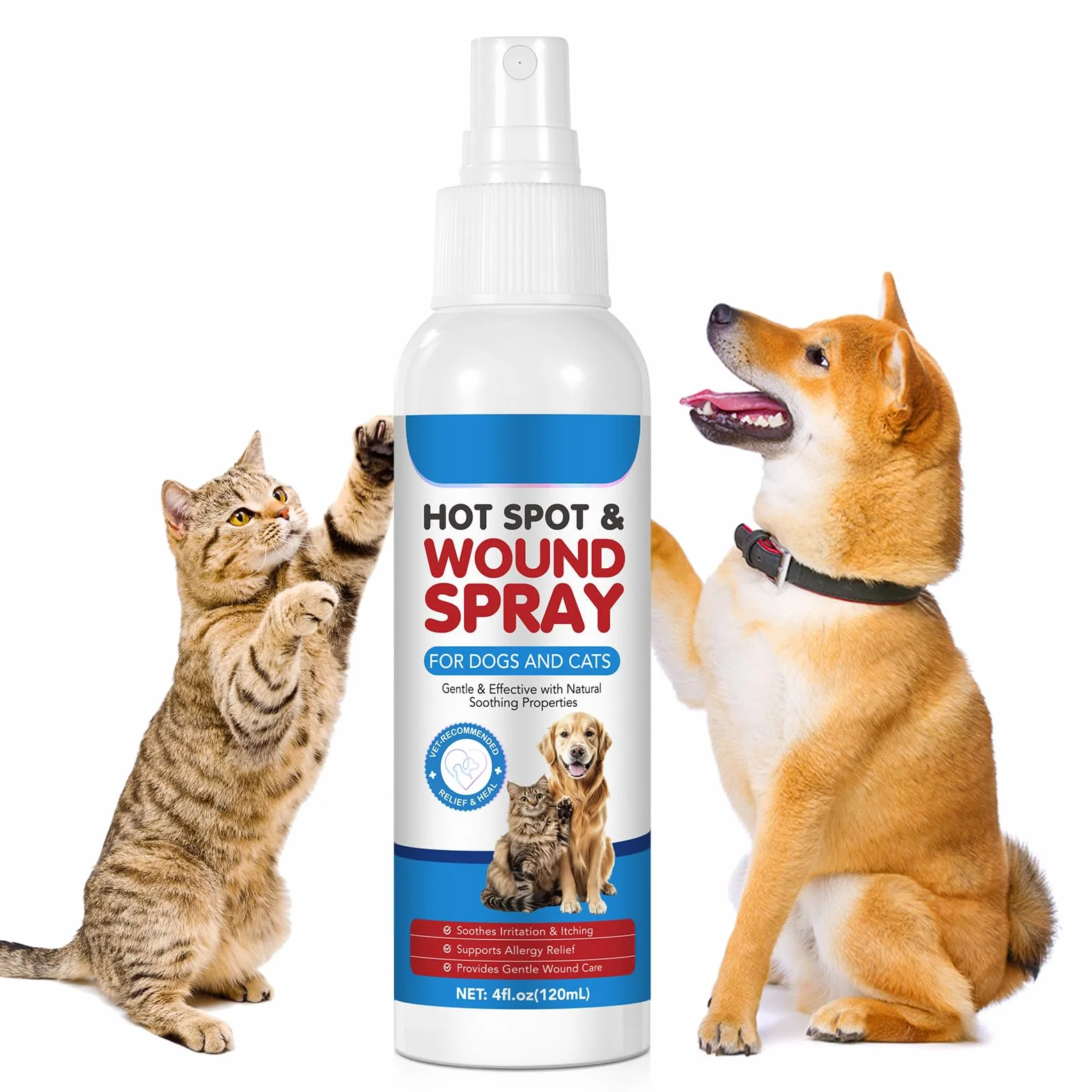 Spray Vétérinaire pour Plaies Chiens Chats 120ml Anti-Démangeaisons Anti-Inflammatoire