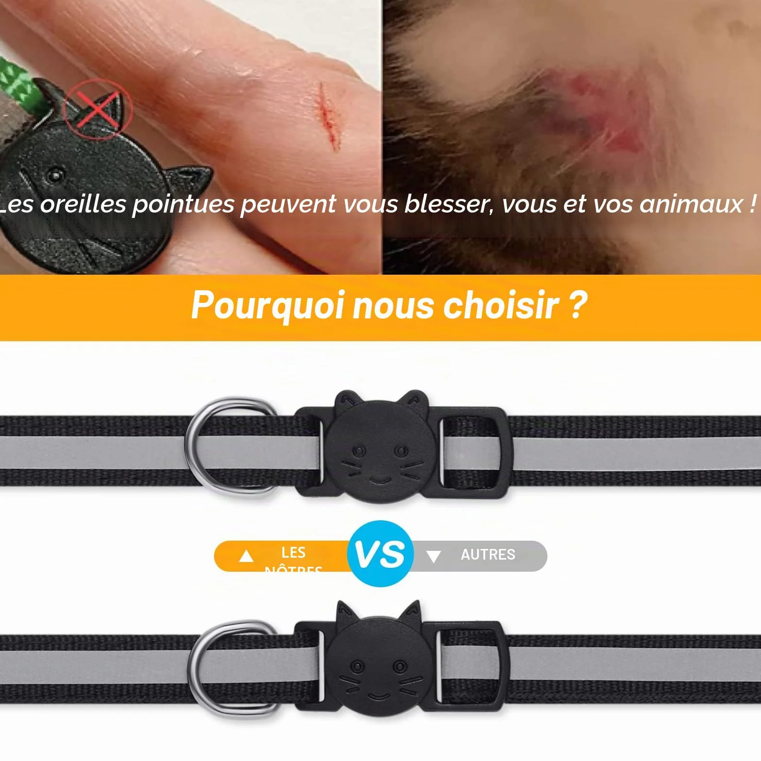 Collier Chat Réfléchissant Anti-étranglement avec Cloche, Réglable, 12 Couleurs, 2 Étiquettes Anti-Perte
